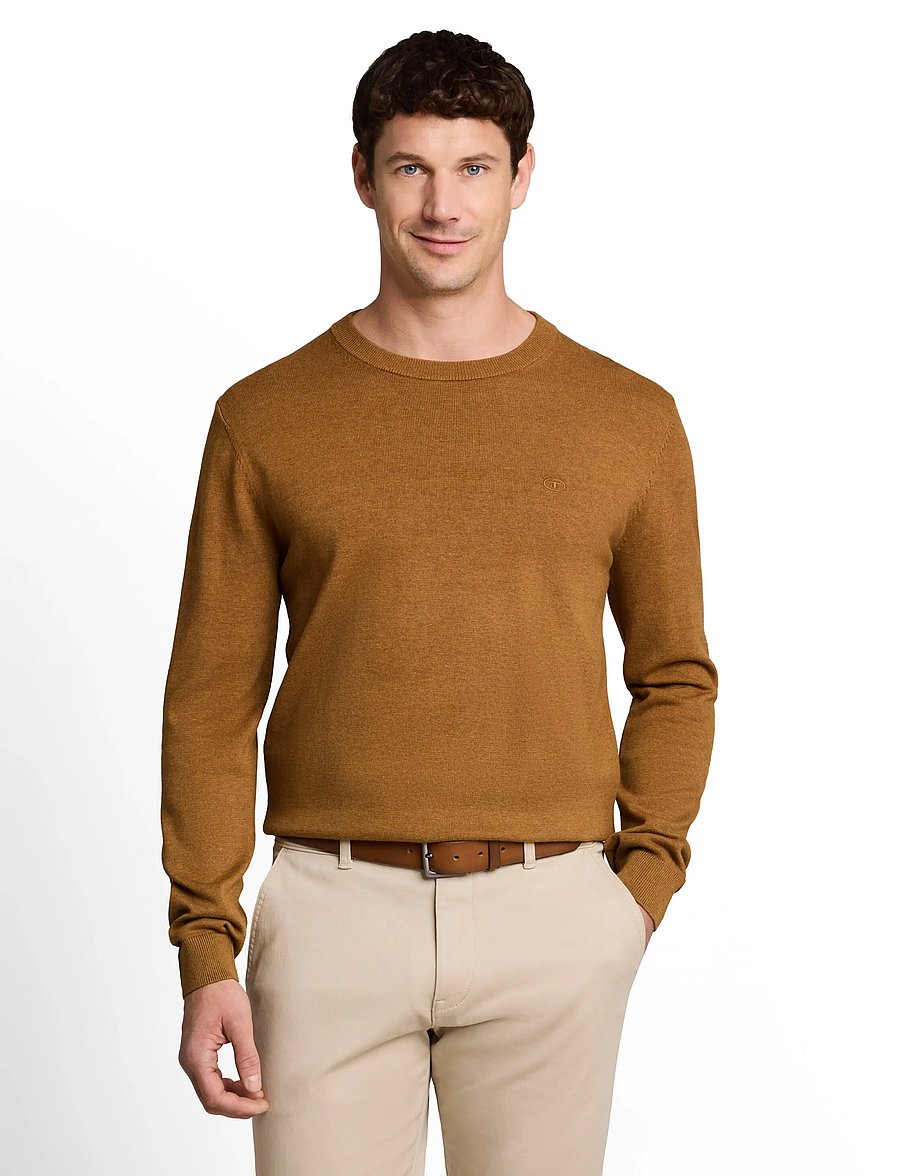 Tom Tailor - basic crewneck knit - rundhals - dark camel melange - 5