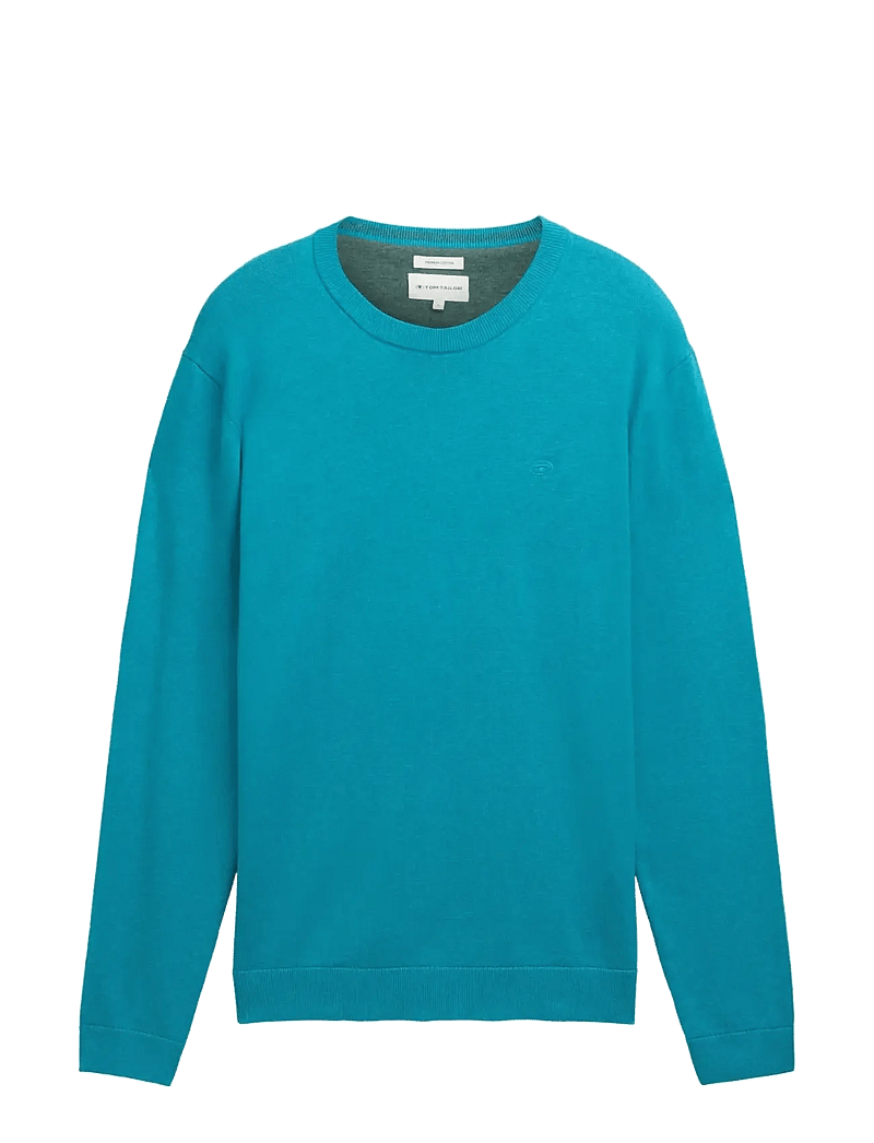 Tom Tailor - basic crewneck knit - rund hals - turquoise blue melange - 1