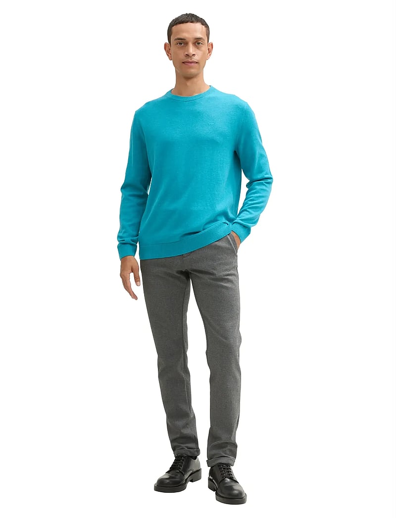 Tom Tailor - basic crewneck knit - rund hals - turquoise blue melange - 0