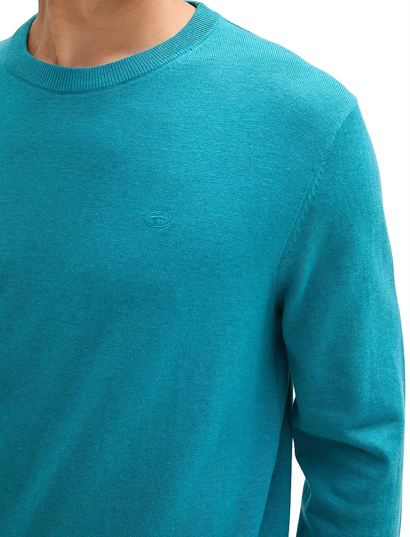 Tom Tailor - basic crewneck knit - rund hals - turquoise blue melange - 3
