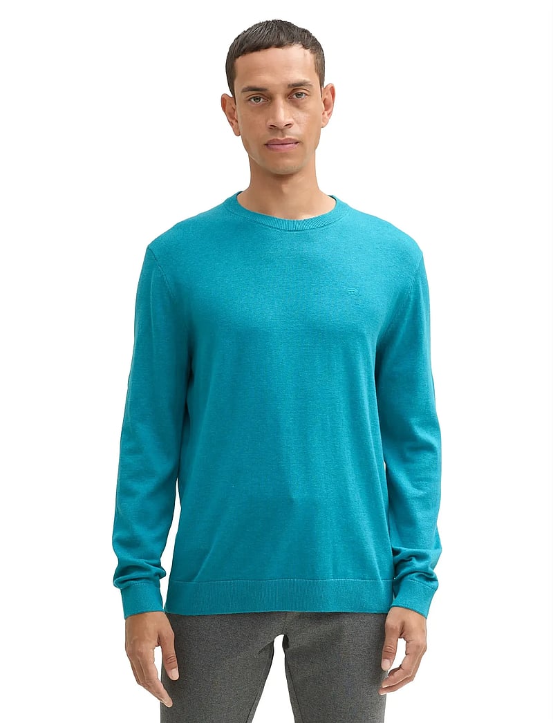 Tom Tailor - basic crewneck knit - rund hals - turquoise blue melange - 4