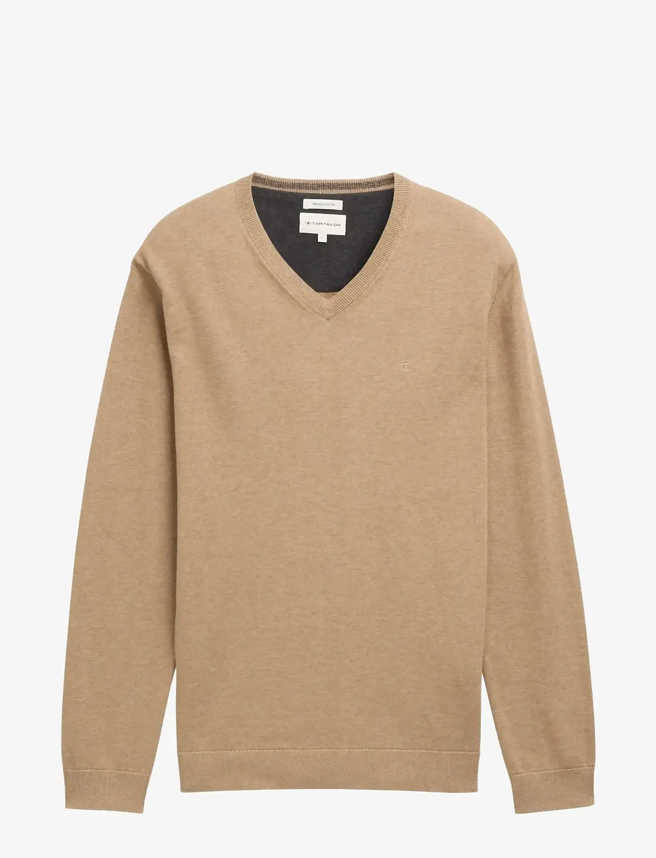 Tom Tailor - basic v-neck knit - efterårstøj - hazel brown melange - 0