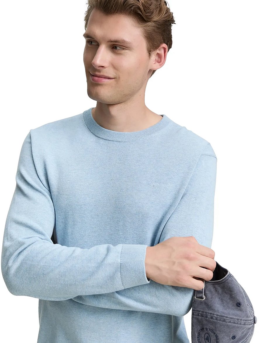 Tom Tailor - basic crewneck knit - rundhals - light metal blue melange - 4