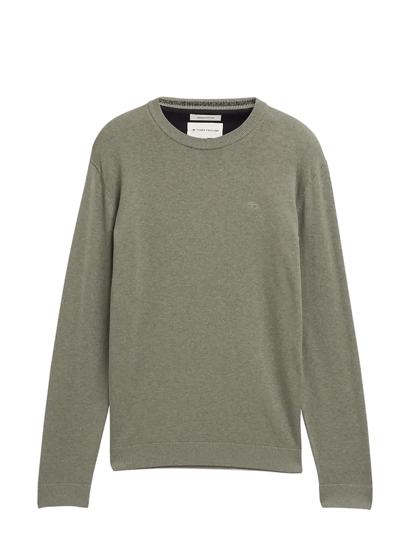 Tom Tailor - basic crewneck knit - rundhalsad - greyish shadow olive melange - 1