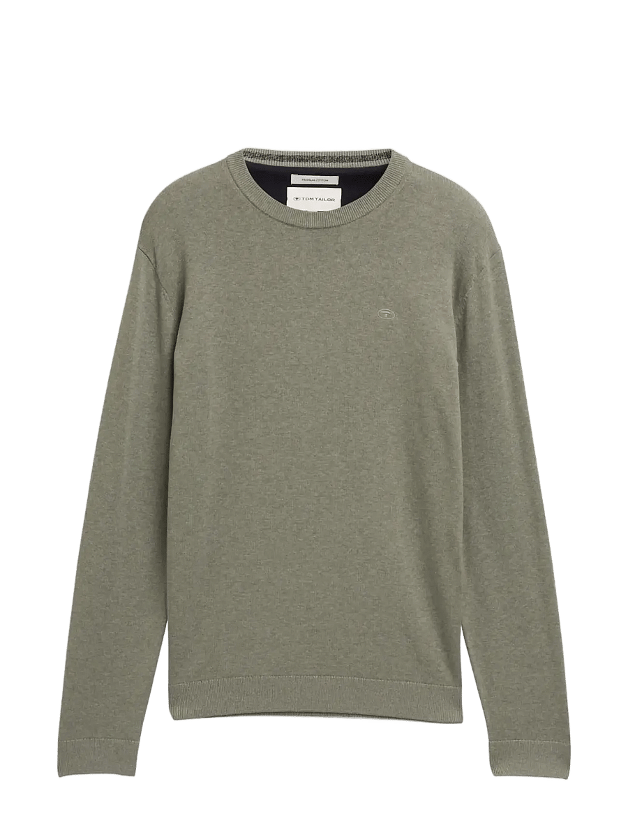 Tom Tailor - basic crewneck knit - rund hals - greyish shadow olive melange - 1