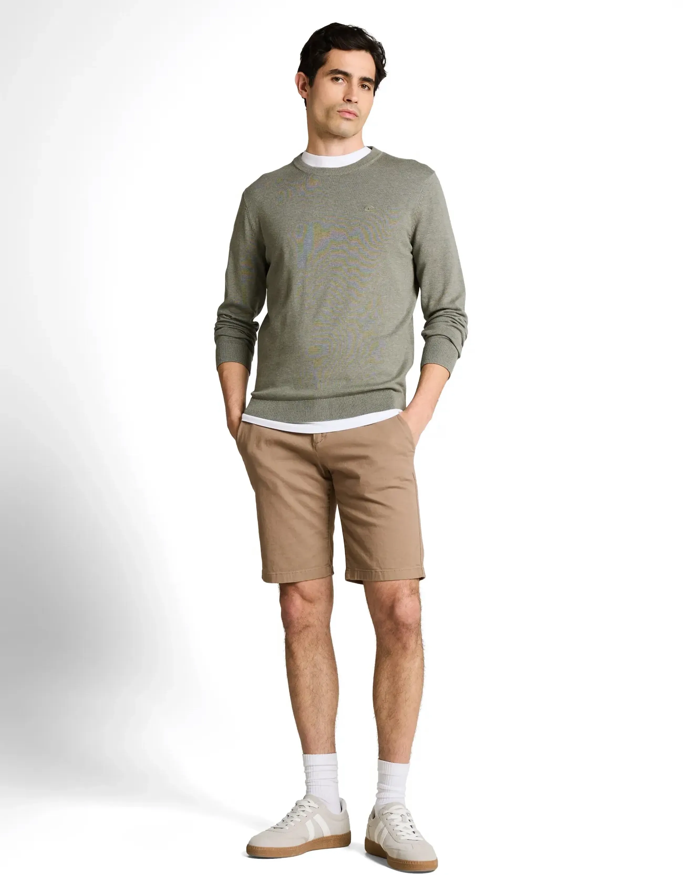 Tom Tailor Basic Crewneck Knit, Mænd, Rundhalset Strik, Kakigrøn, Str: M