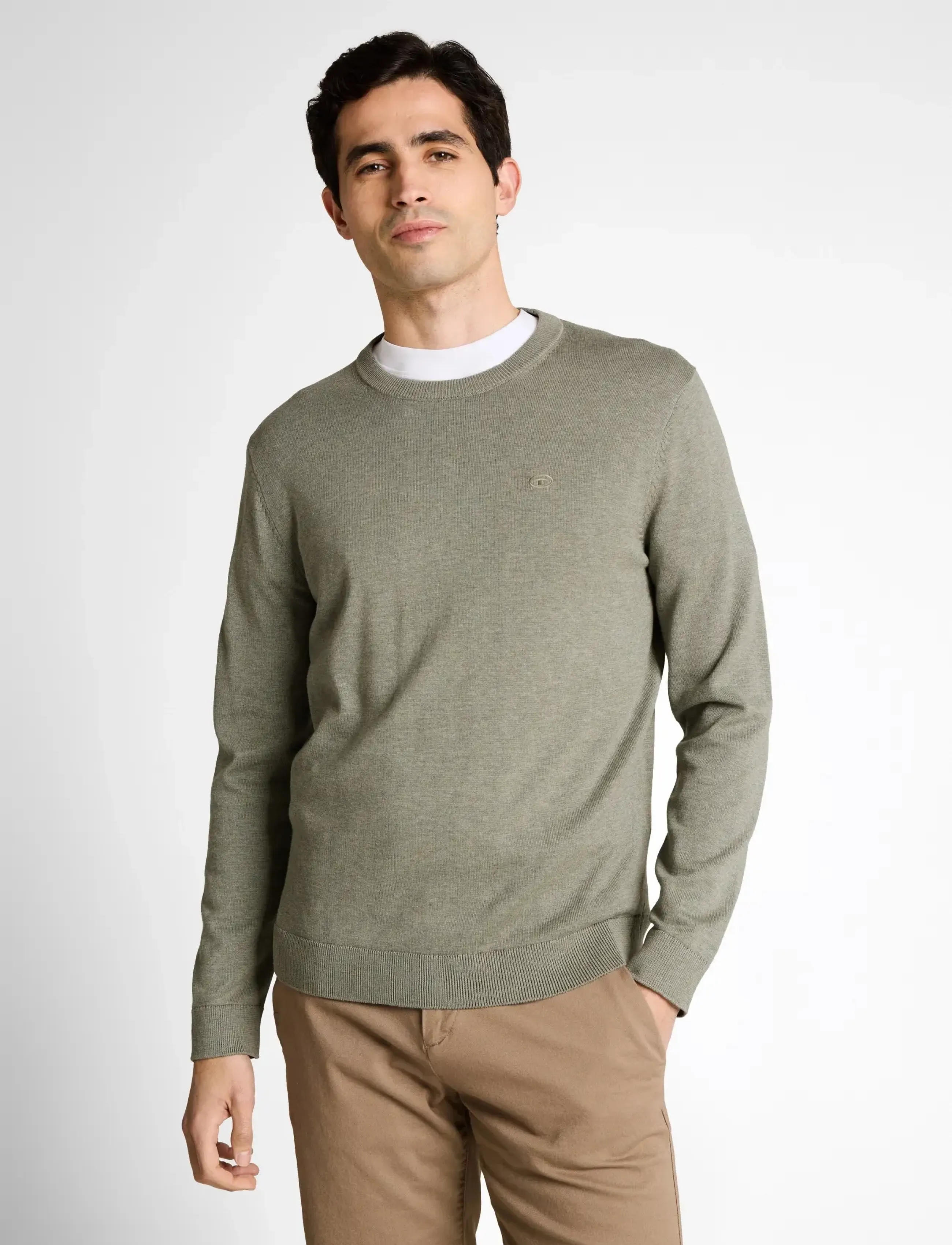 Tom Tailor - basic crewneck knit - round necks - greyish shadow olive melange - 3