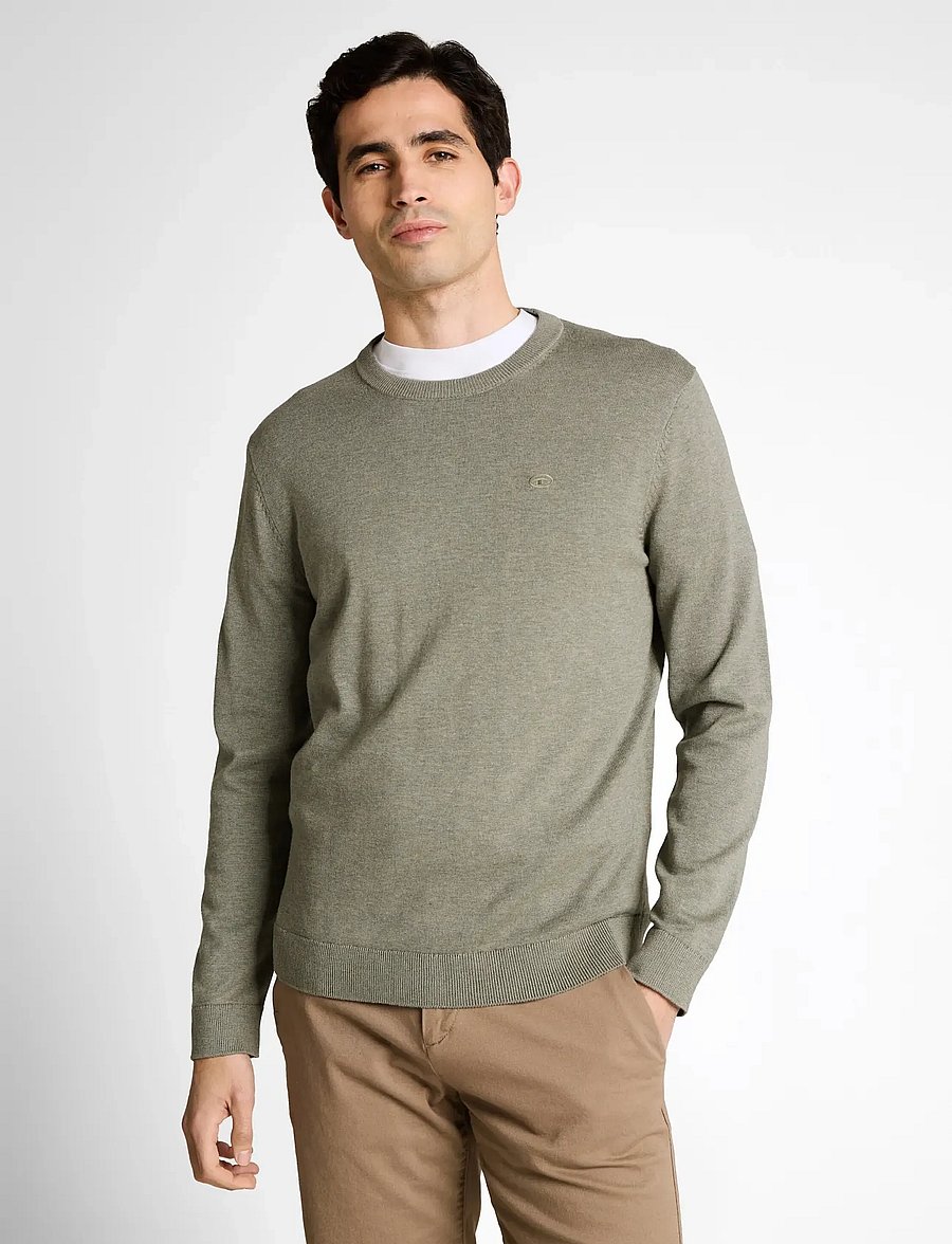 Tom Tailor - basic crewneck knit - rund hals - greyish shadow olive melange - 3