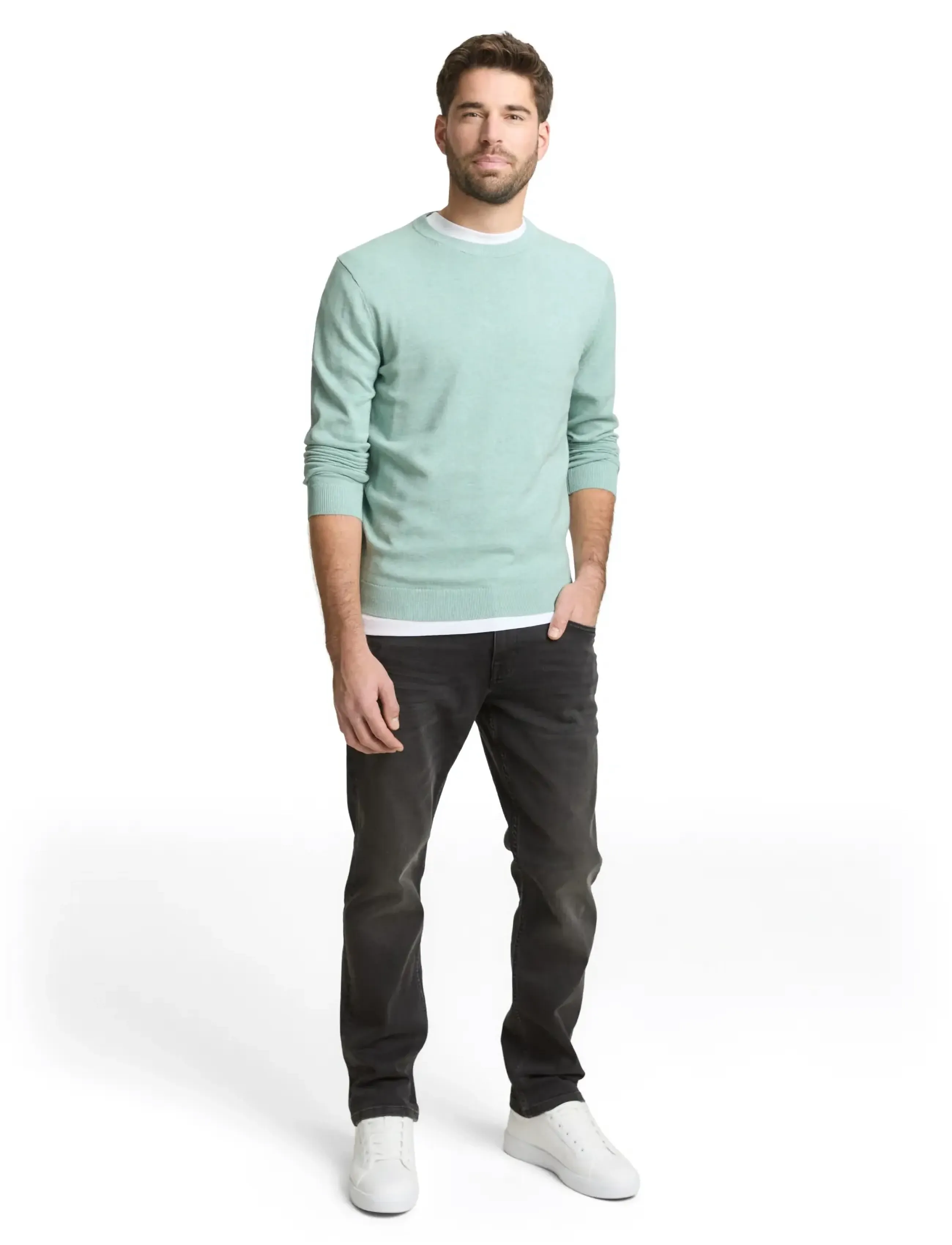 Tom Tailor Basic Crewneck Knit, M, Green, Strik > Runde Halse, Herre