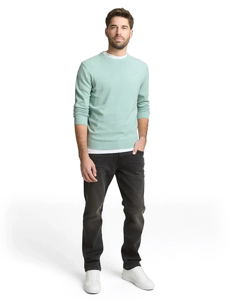 Tom Tailor - basic crewneck knit - rund hals - soft greyish green melange - 0