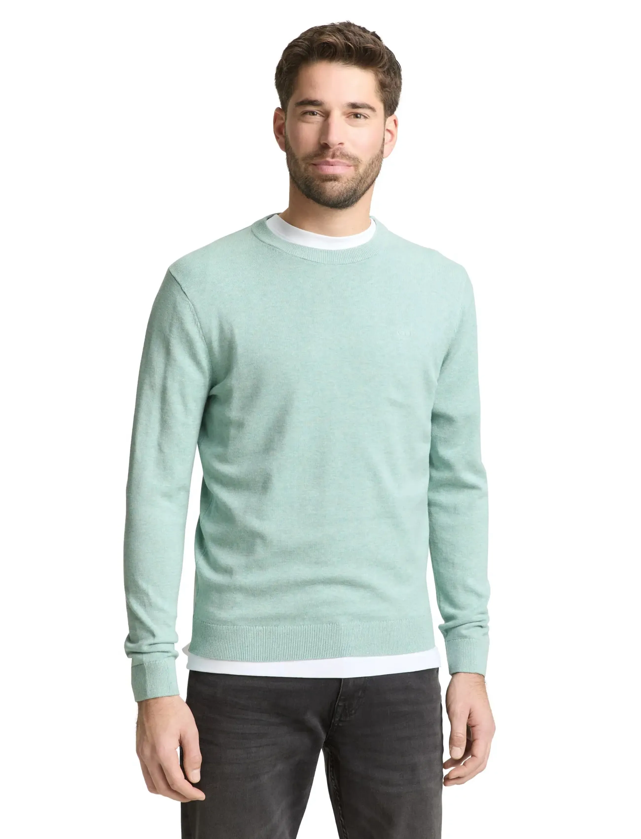 Tom Tailor - basic crewneck knit - strickmode - soft greyish green melange - 3