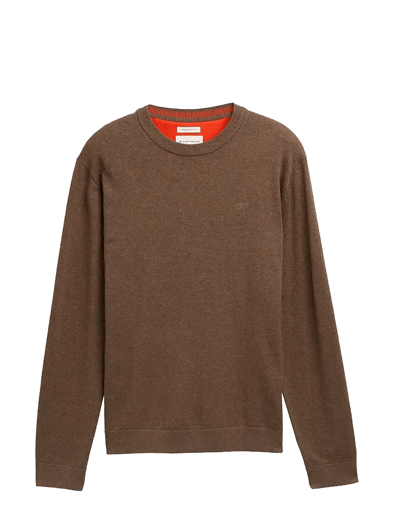 Tom Tailor - basic crewneck knit - prjónaðir kragar - dark taupe melange - 1