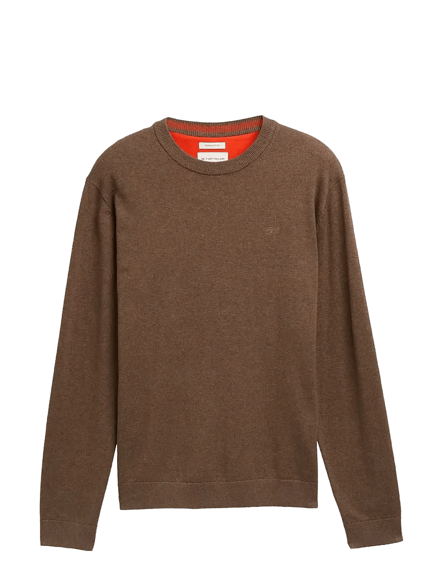 Tom Tailor - basic crewneck knit - rundhalsad - dark taupe melange - 1