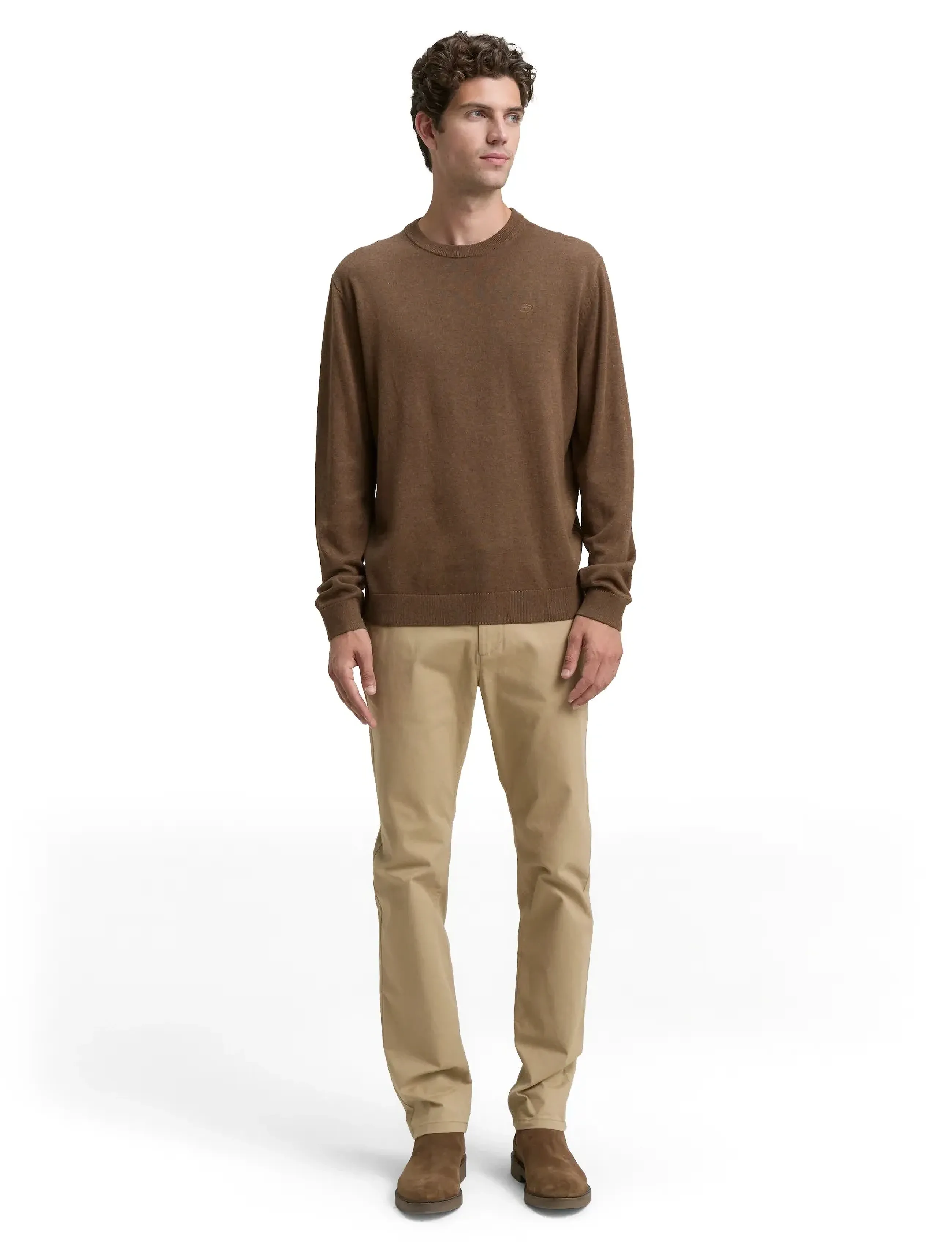 Tom Tailor basic crewneck knit - Farben der Saison - DARK TAUPE MELANGE / brown
