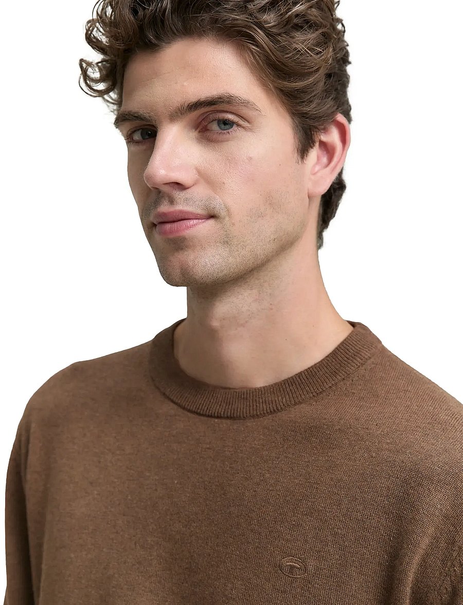 Tom Tailor - basic crewneck knit - rundhalsad - dark taupe melange - 3