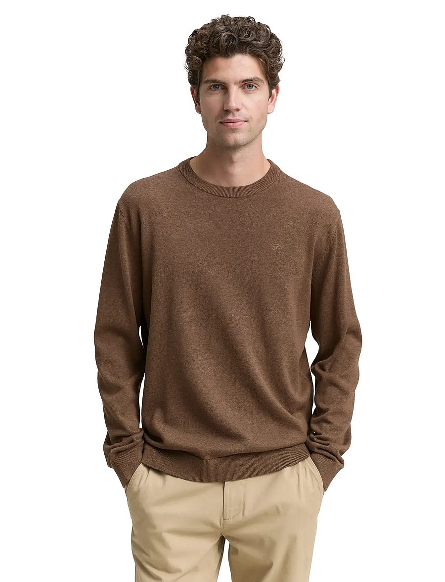 Tom Tailor - basic crewneck knit - rundhalsad - dark taupe melange - 4