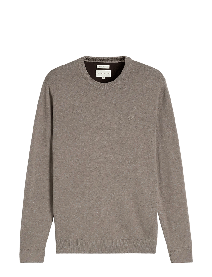Tom Tailor - basic crewneck knit - round necks - driftwood taupe melangÉ - 1