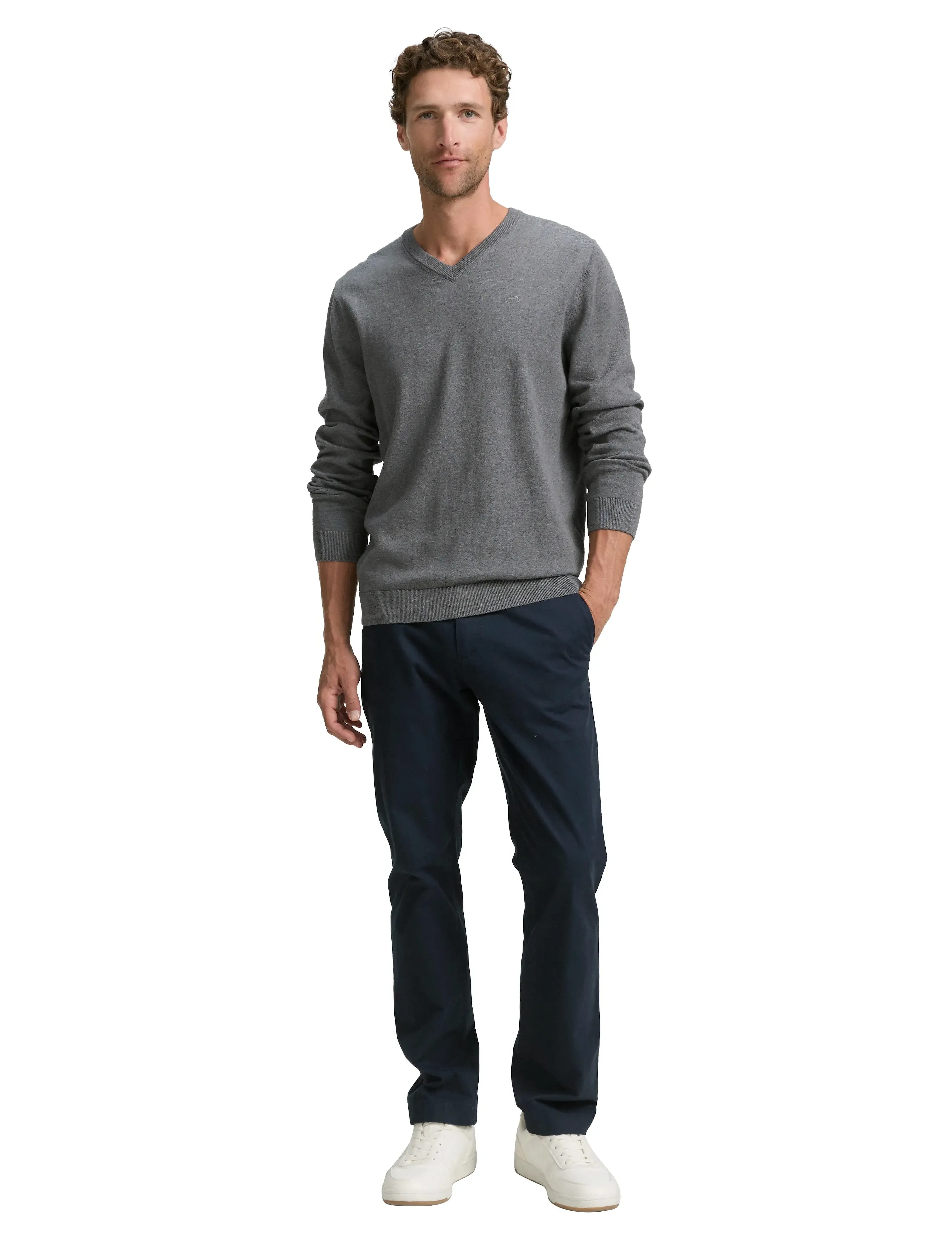 Tom Tailor Basic V-Neck Knit, S, Grey, Strik > V-Halse, Herre