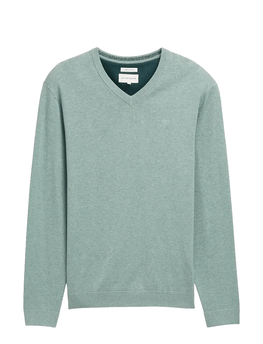 Tom Tailor - basic v-neck knit - v-kaelusega kudumid - dark smoke green melange - 1