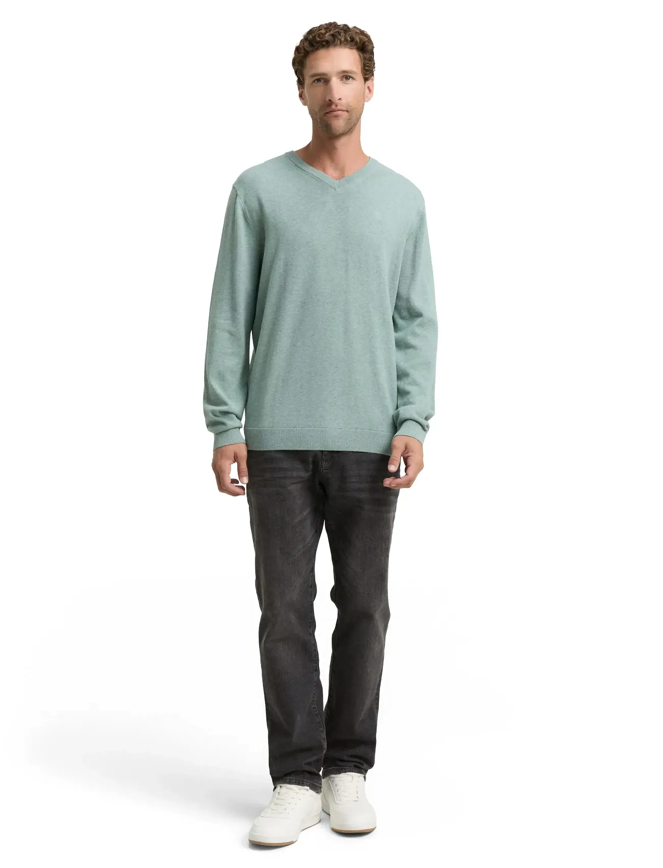Tom Tailor basic v-neck knit - Kolekcijos - DARK SMOKE GREEN MELANGE / blue