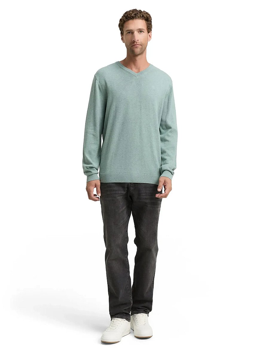 Tom Tailor - basic v-neck knit - v-kaelusega kudumid - dark smoke green melange - 0