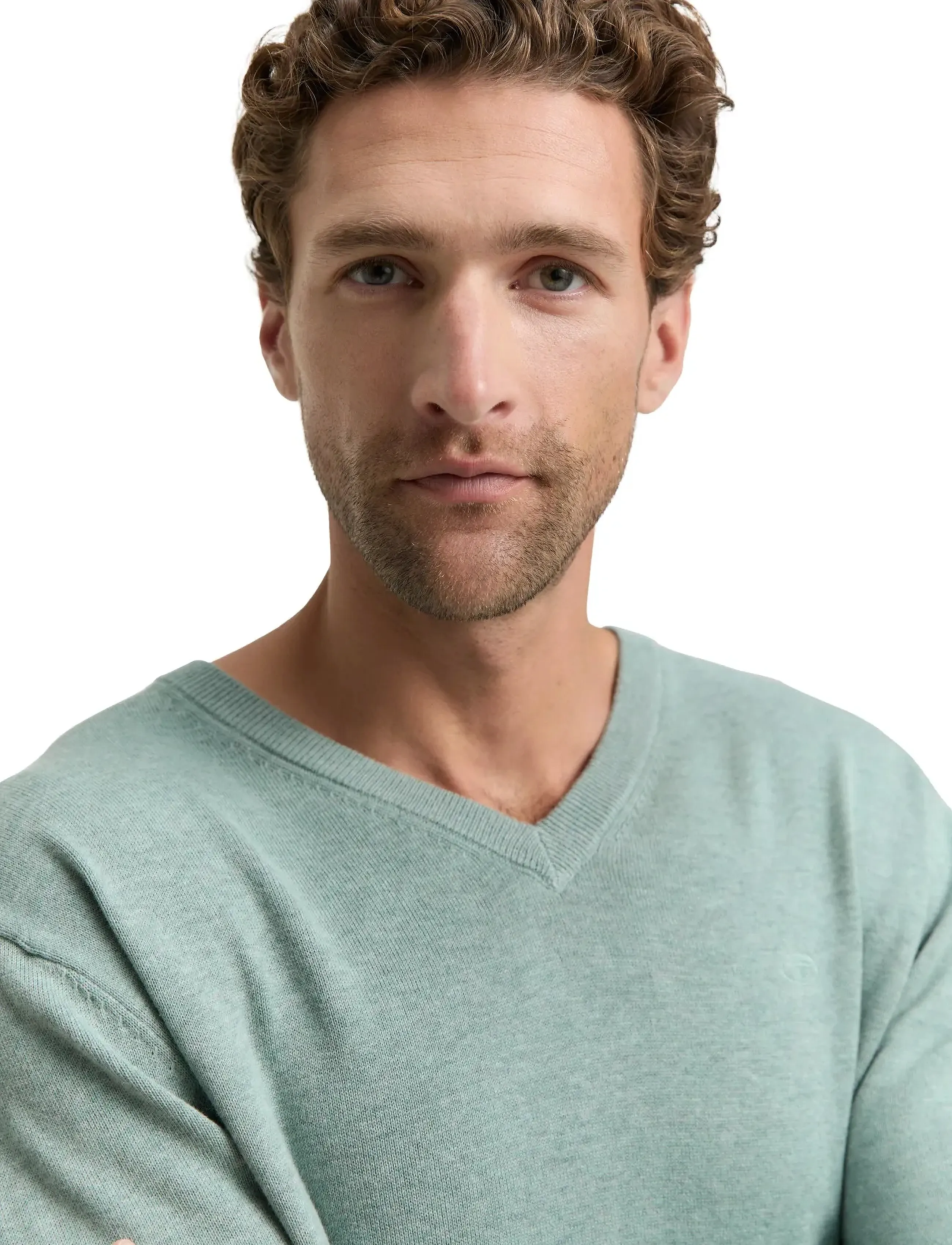 Tom Tailor - basic v-neck knit - v-hálsmál - dark smoke green melange - 3