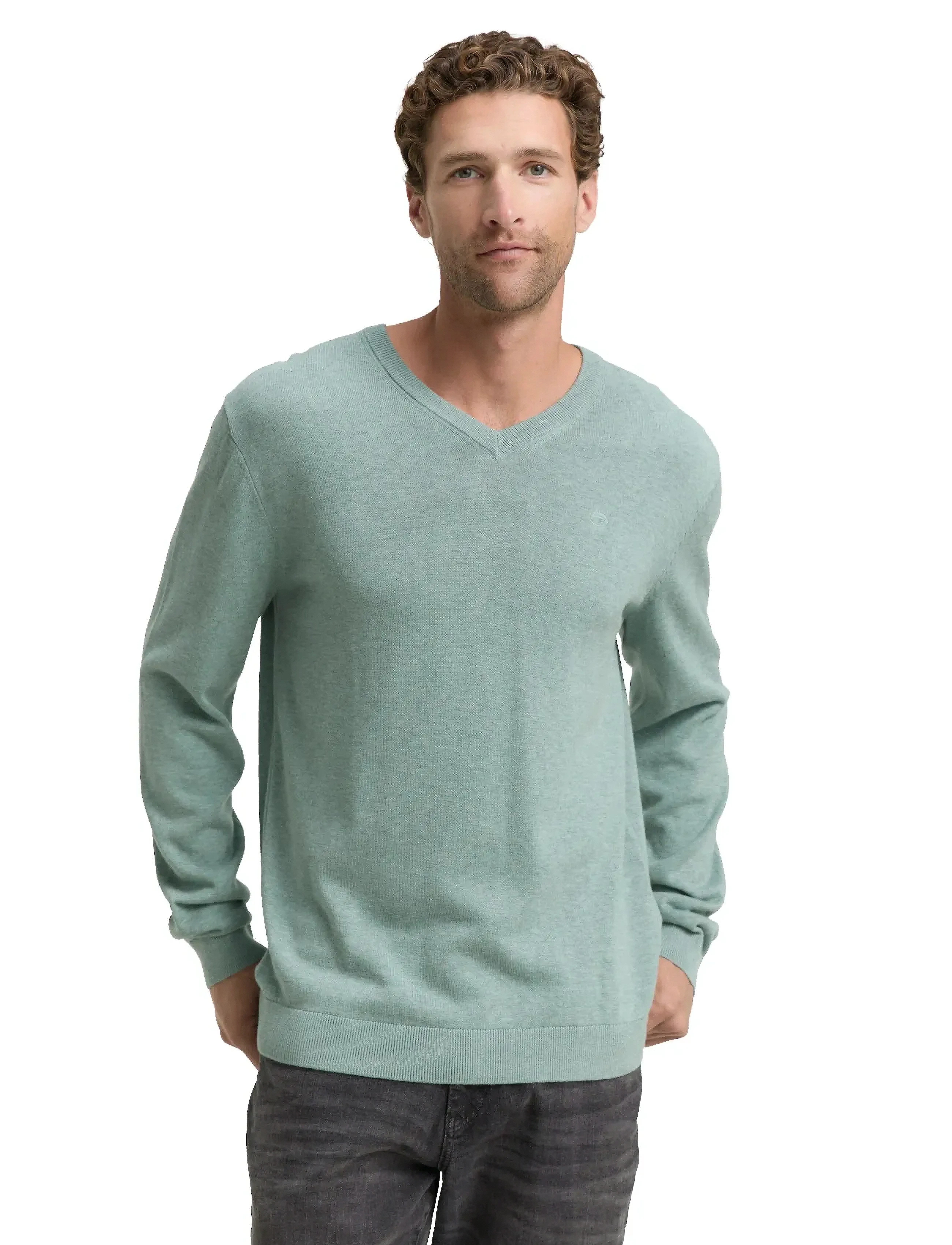 Tom Tailor - basic v-neck knit - v-hálsmál - dark smoke green melange - 4