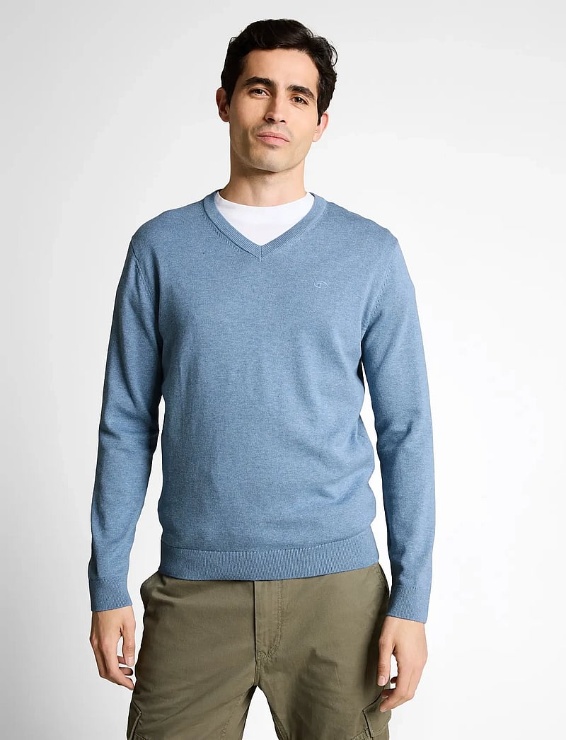 Tom Tailor - basic v-neck knit - v-kaelusega kudumid - mountain spring blue melange - 3