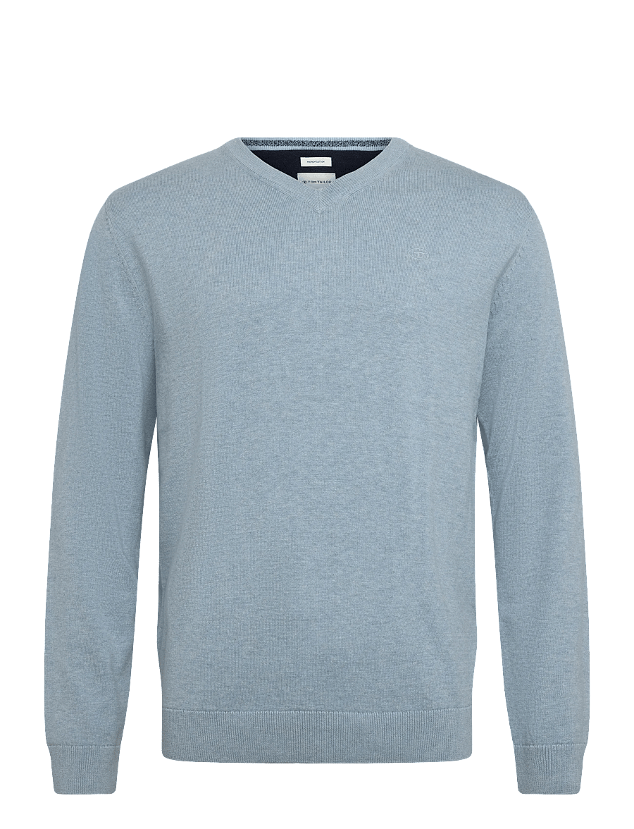 Tom Tailor - basic v-neck knit - v-ringat - light metal blue melange - 1