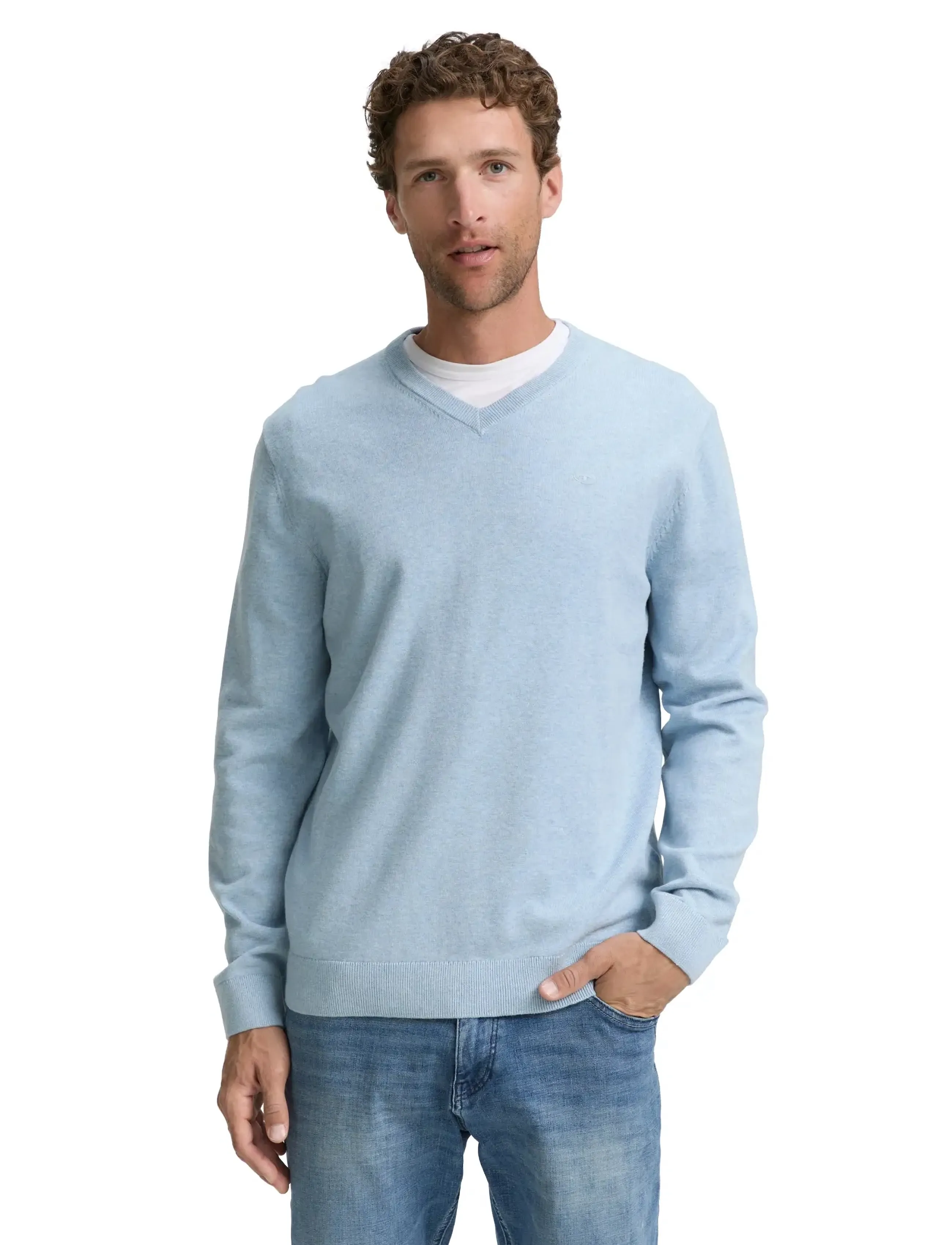 Tom Tailor - basic v-neck knit - v-ringat - light metal blue melange - 4
