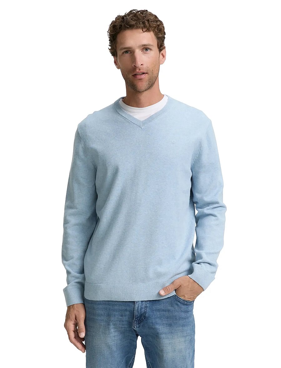Tom Tailor - basic v-neck knit - v-ringat - light metal blue melange - 4