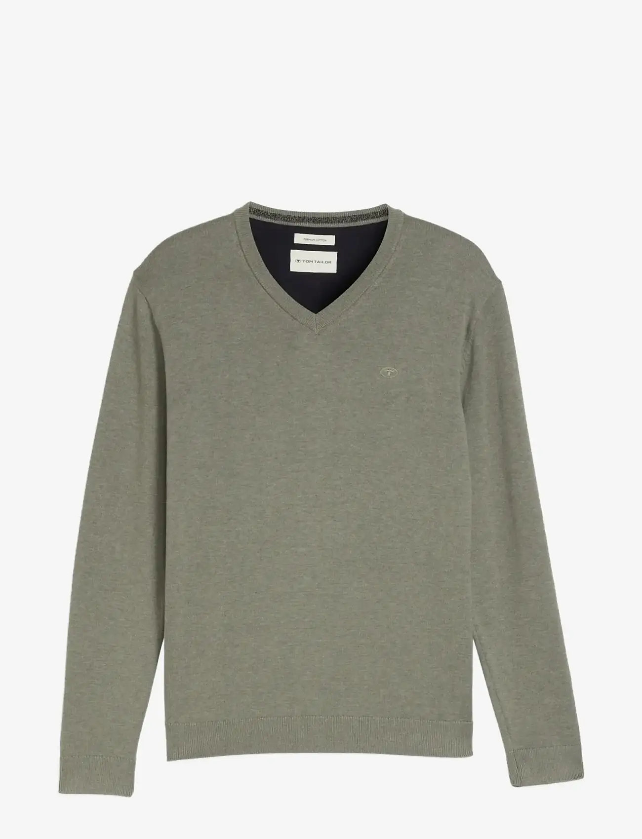 Tom Tailor - basic v-neck knit - laveste priser - greyish shadow olive melange - 1