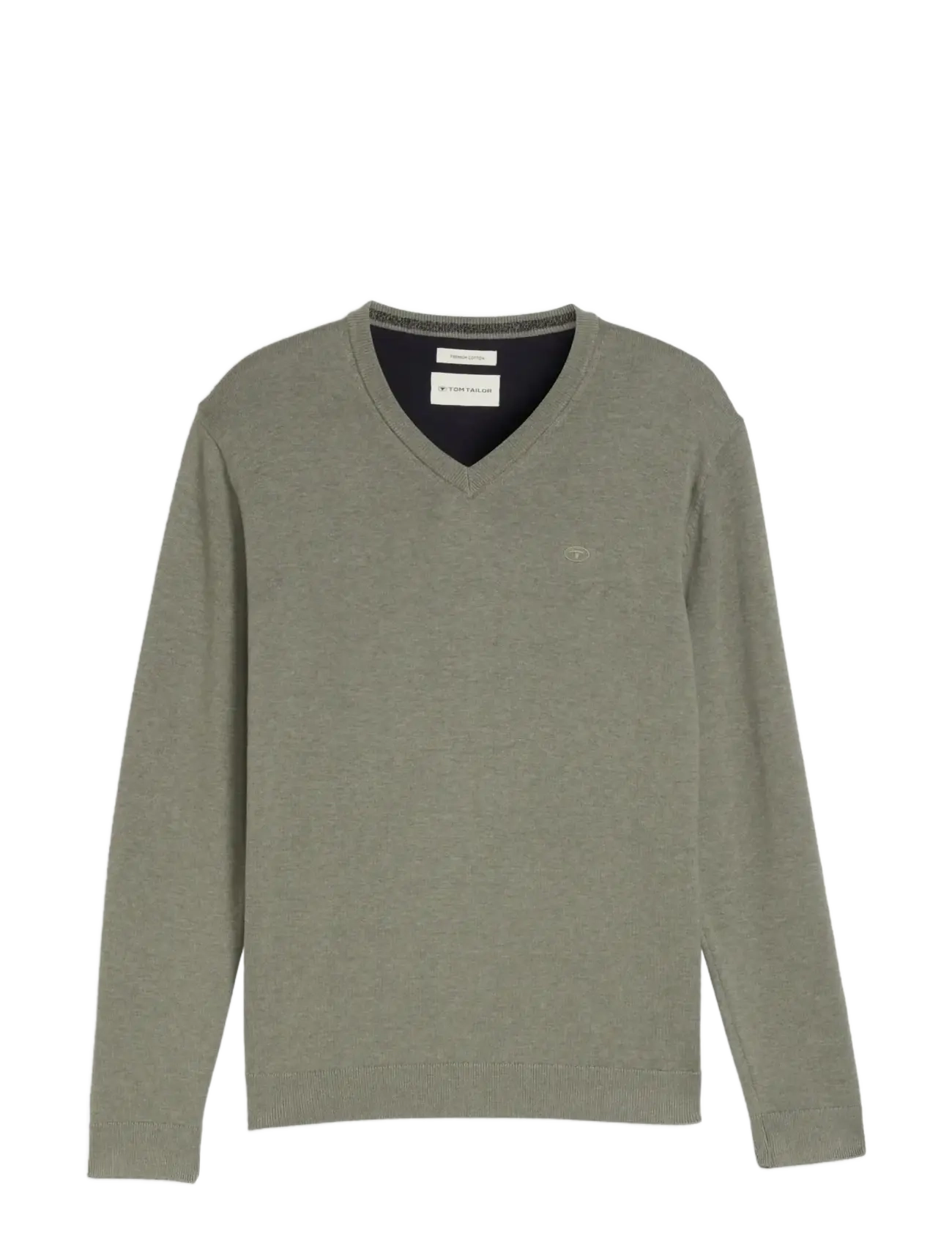 Tom Tailor basic v-neck knit - Strik - GREYISH SHADOW OLIVE MELANGE / khaki/green