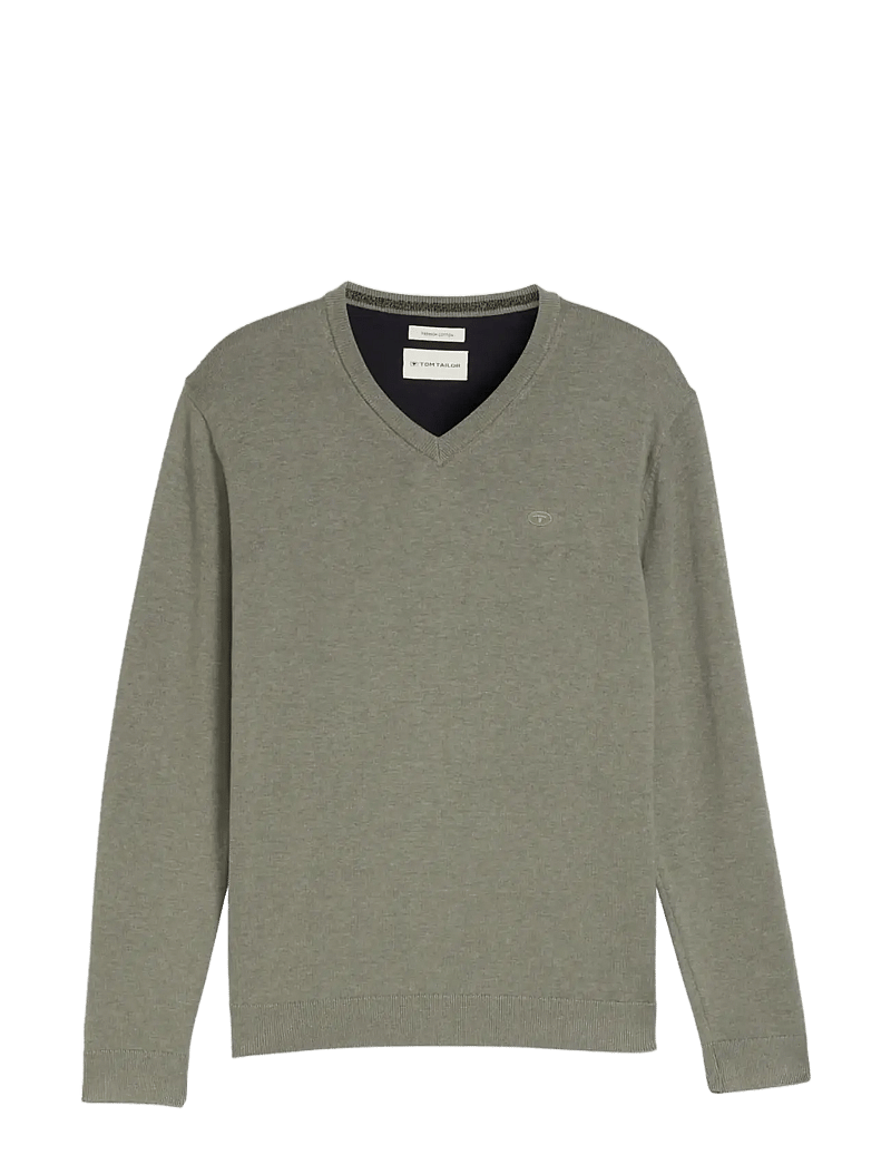 Tom Tailor - basic v-neck knit - v-hals - greyish shadow olive melange - 1