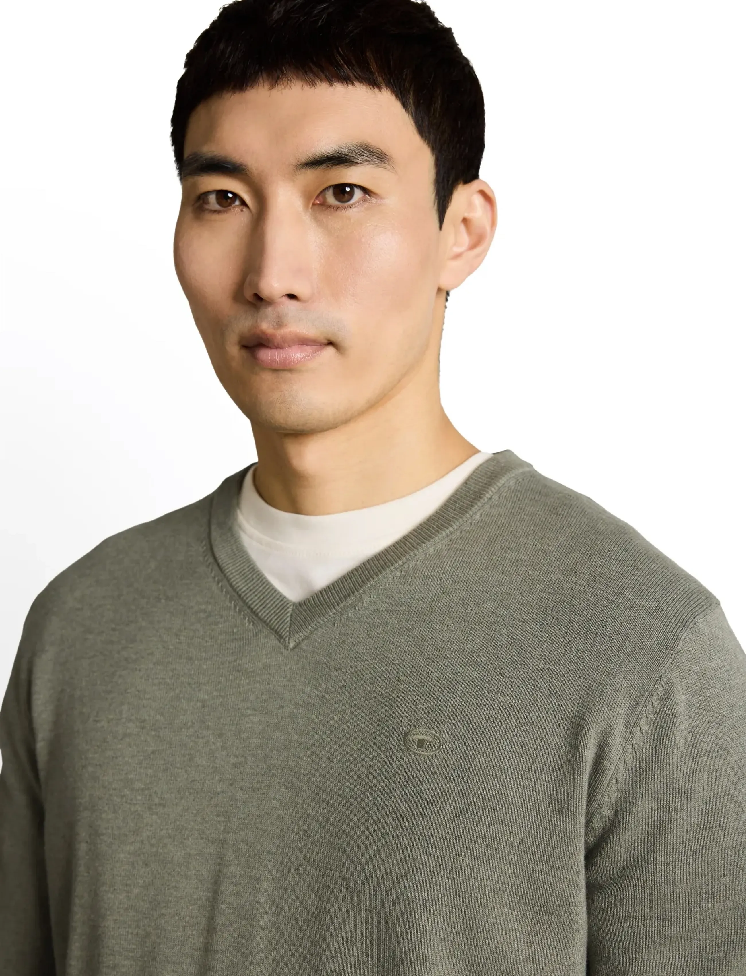 Tom Tailor - basic v-neck knit - v-necks - greyish shadow olive melange - 3