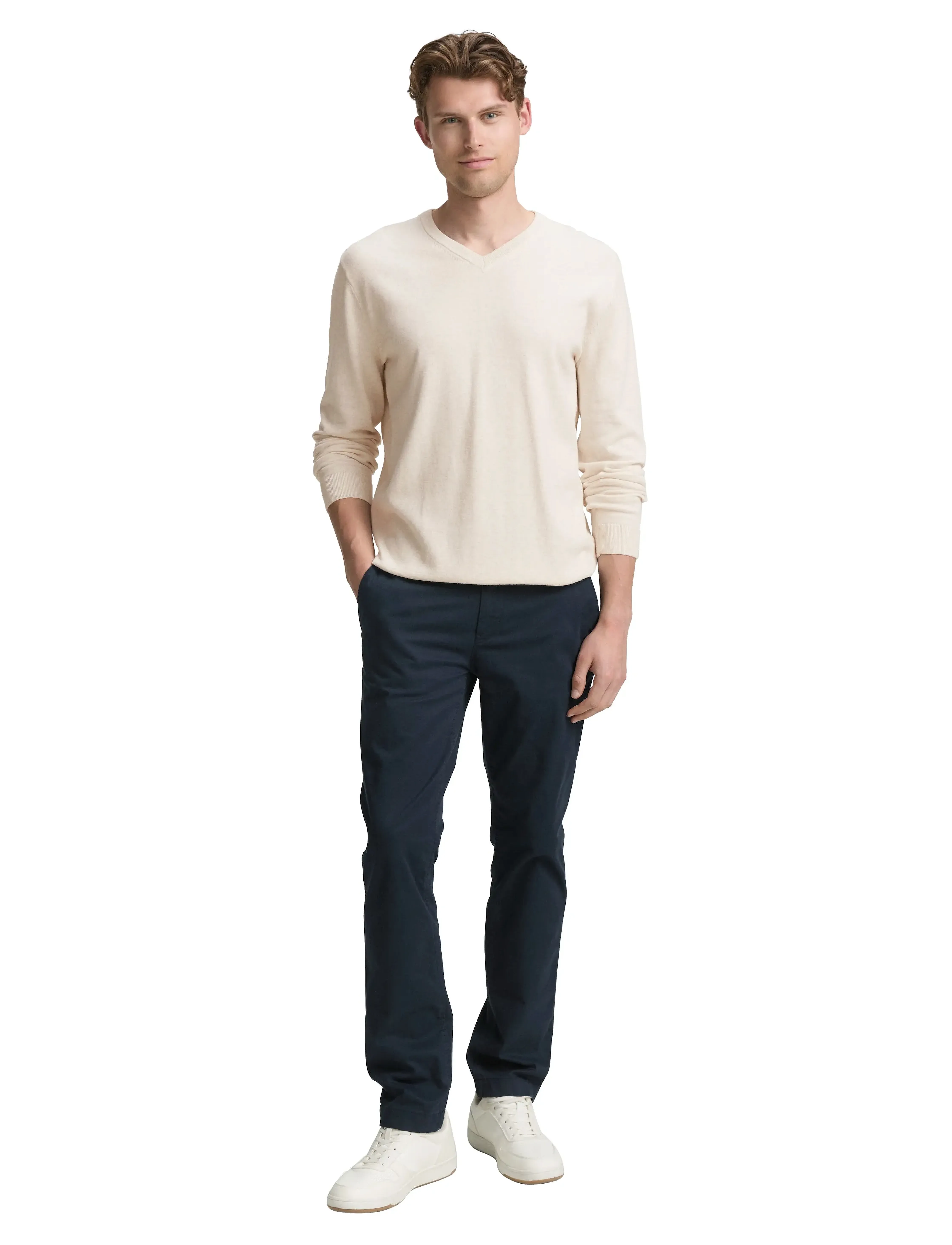 Tom Tailor basic v-neck knit - Looks for less - SOFT BUTTERCREAM MELANGE / cream