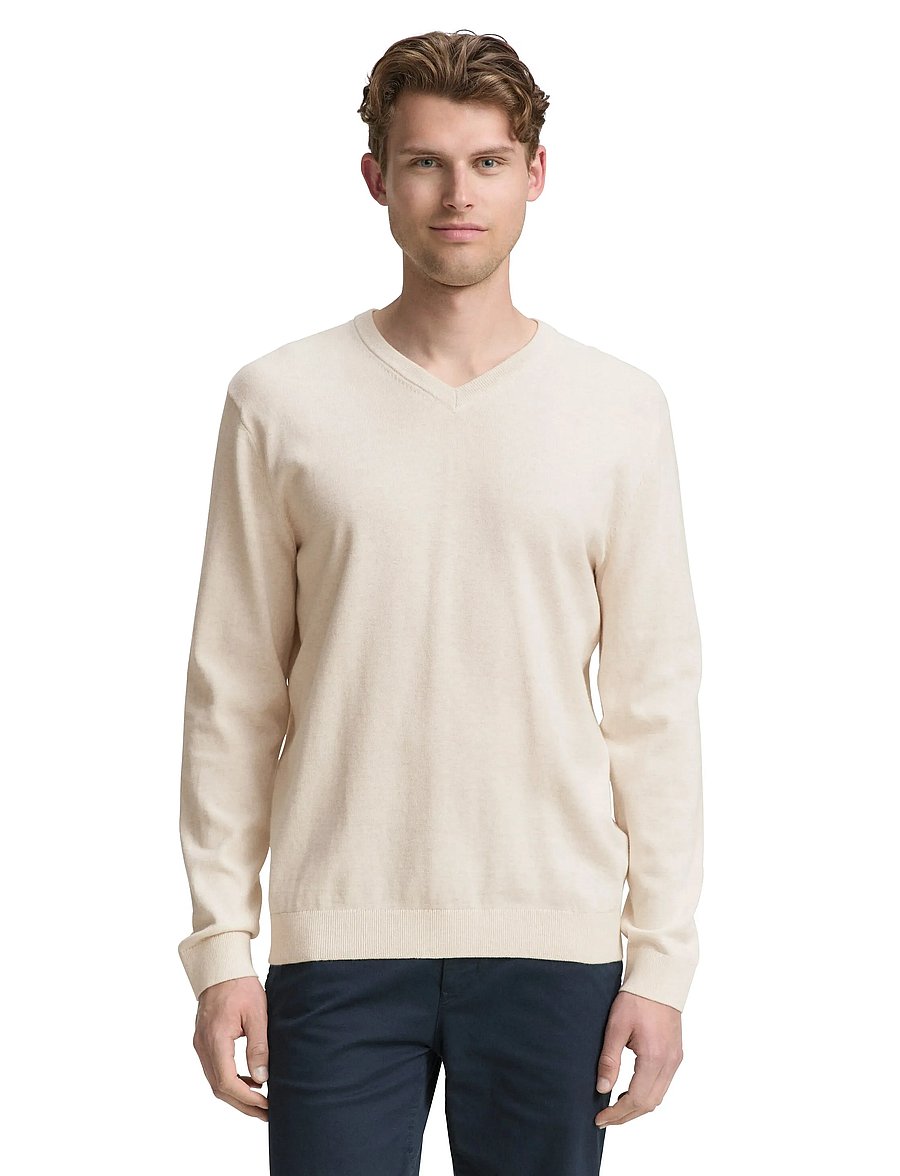 Tom Tailor - basic v-neck knit - v-ringat - soft buttercream melange - 3