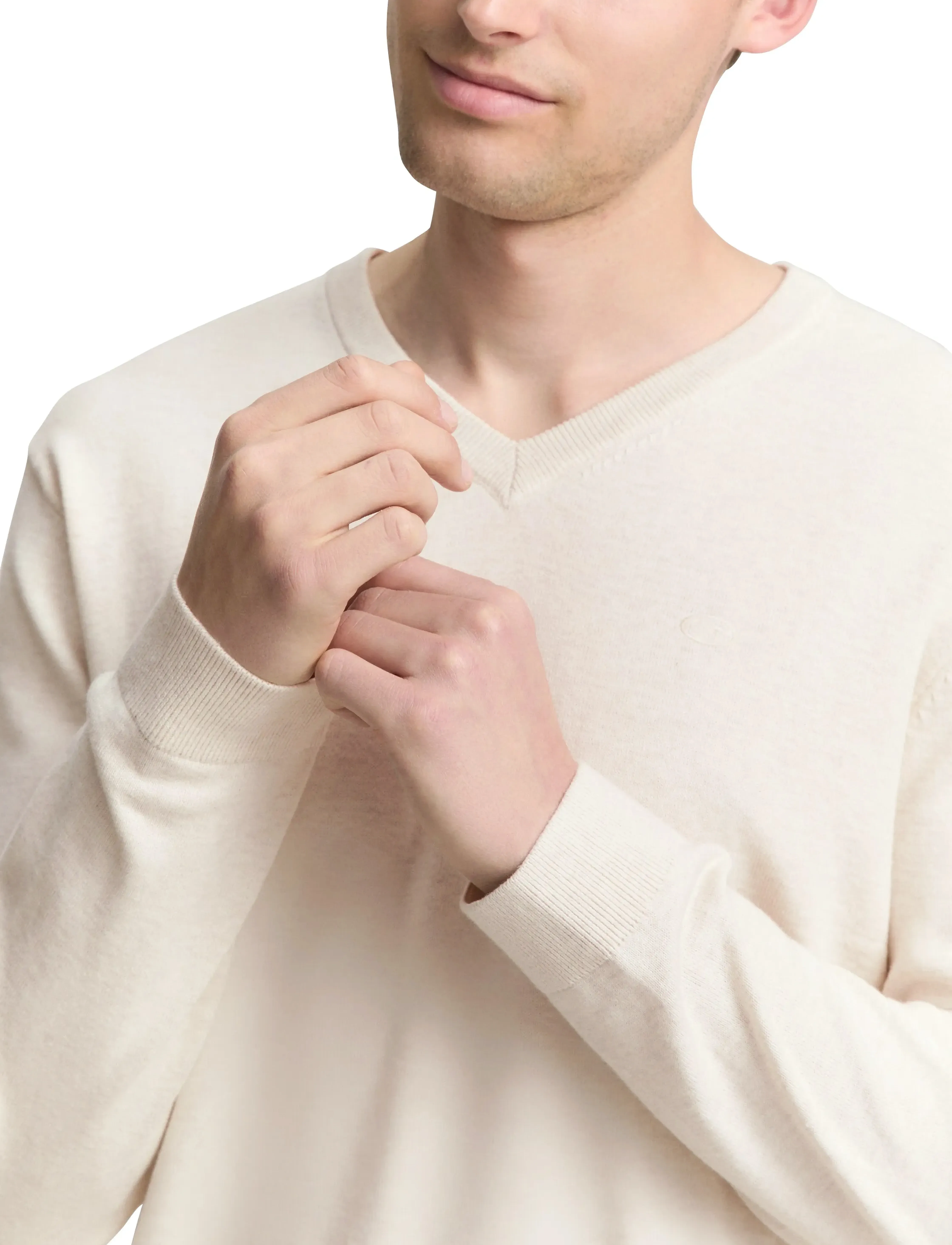 Tom Tailor - basic v-neck knit - alhaisimmat hinnat - soft buttercream melange - 4