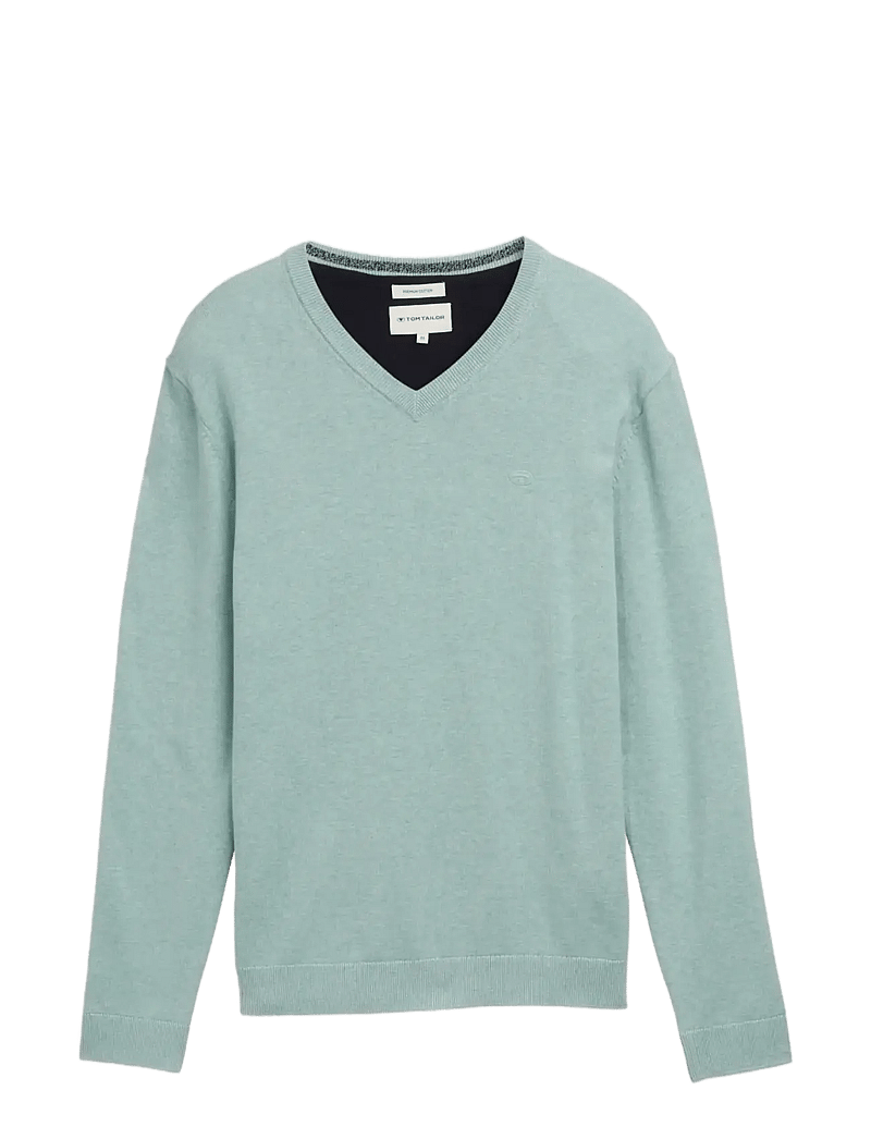 Tom Tailor - basic v-neck knit - v-ausschnitt - soft greyish green melange - 1