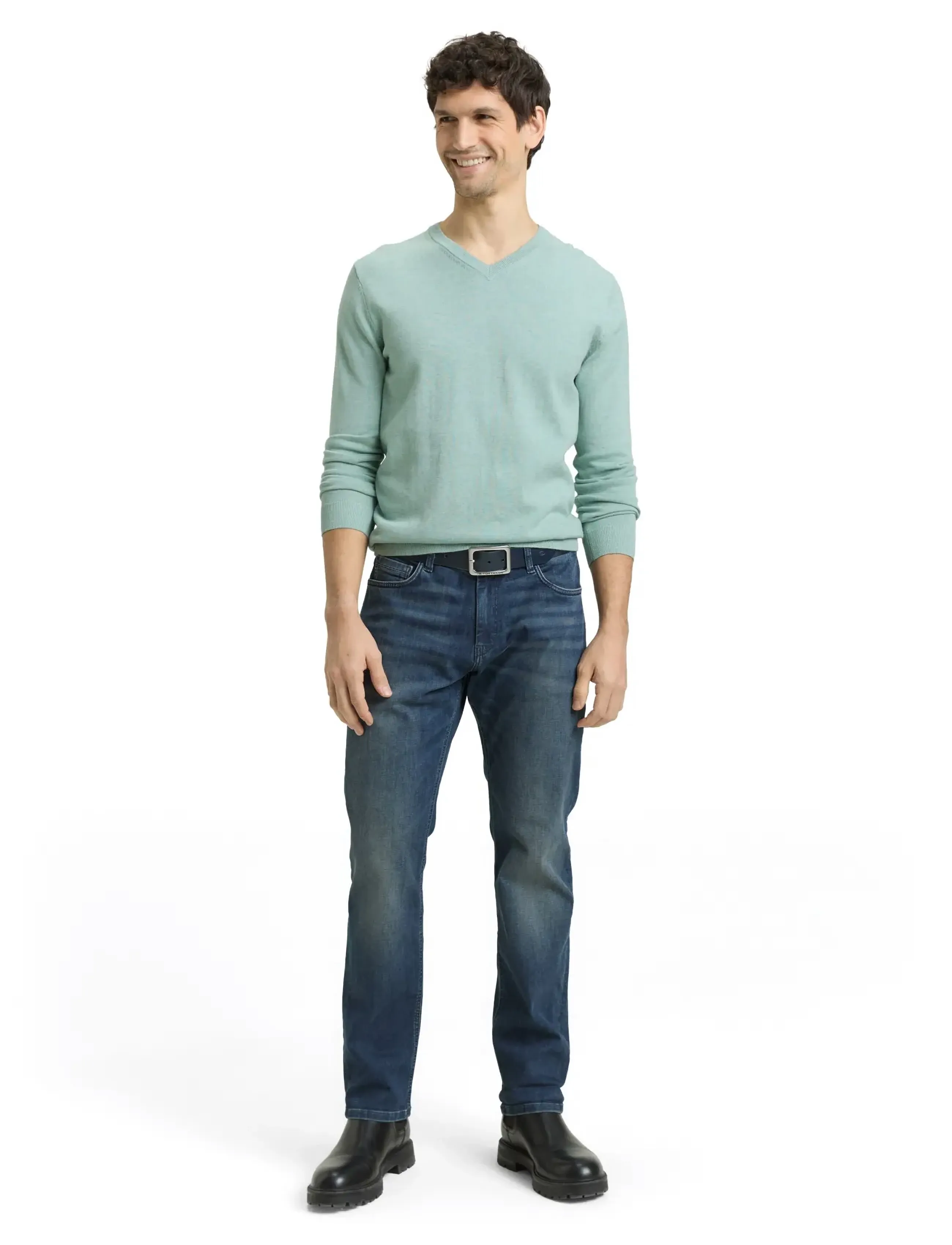 Tom Tailor Basic V-Neck Knit, XXL, Green, Strik > V-Halse, Herre