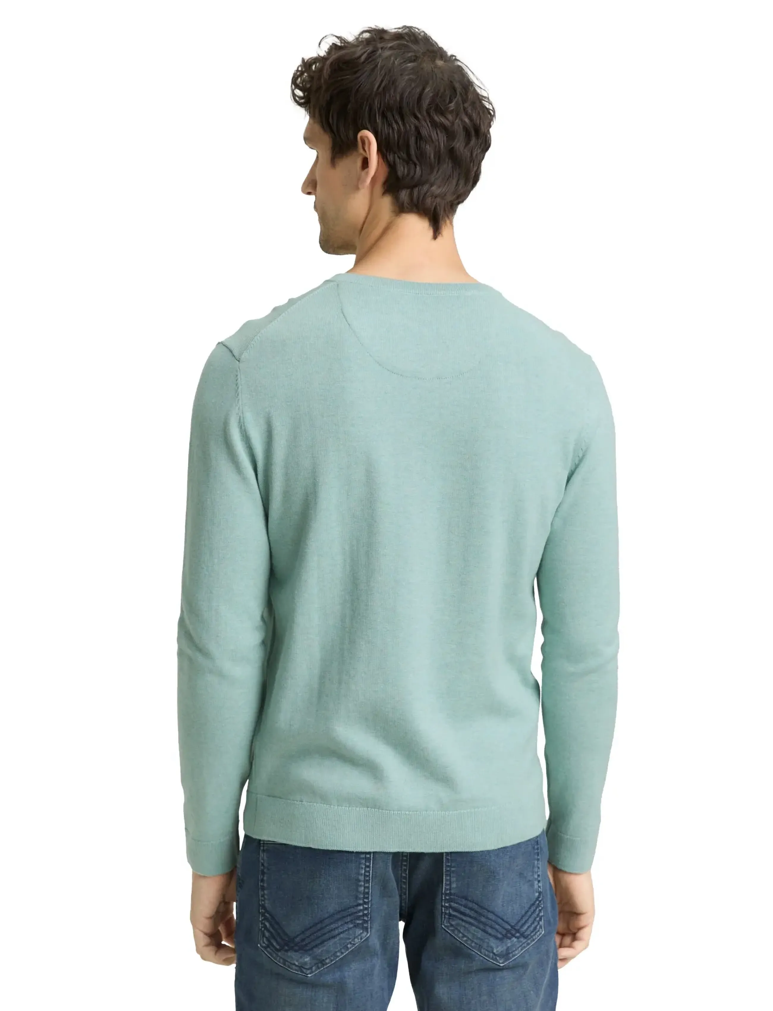Tom Tailor - basic v-neck knit - v-necks - soft greyish green melange - 2