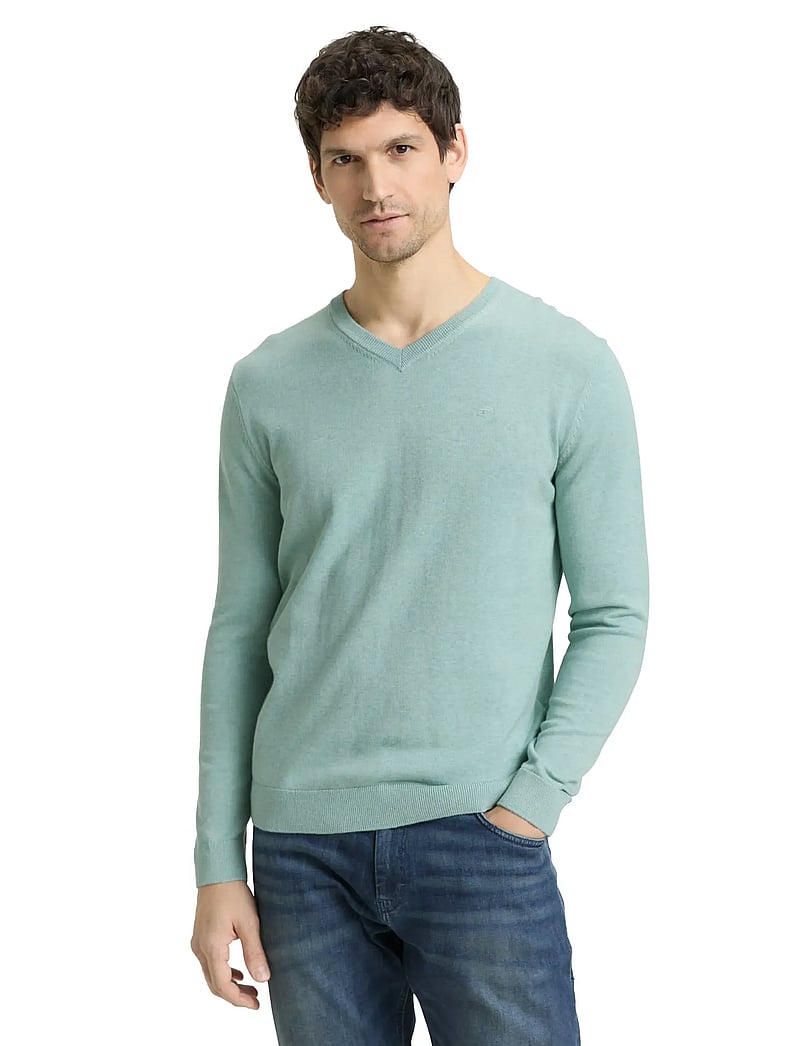 Tom Tailor - basic v-neck knit - v-ausschnitt - soft greyish green melange - 3