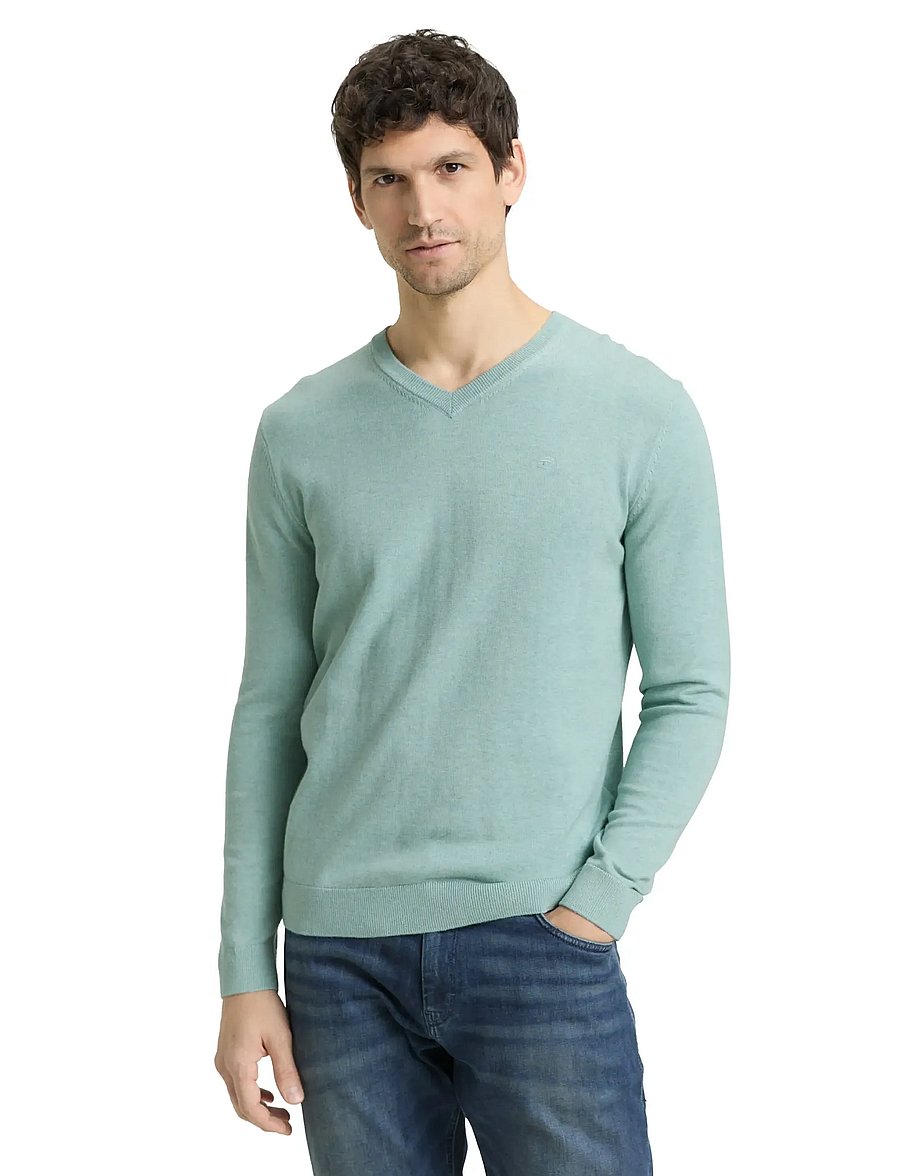 Tom Tailor - basic v-neck knit - v-kaelusega kudumid - soft greyish green melange - 3