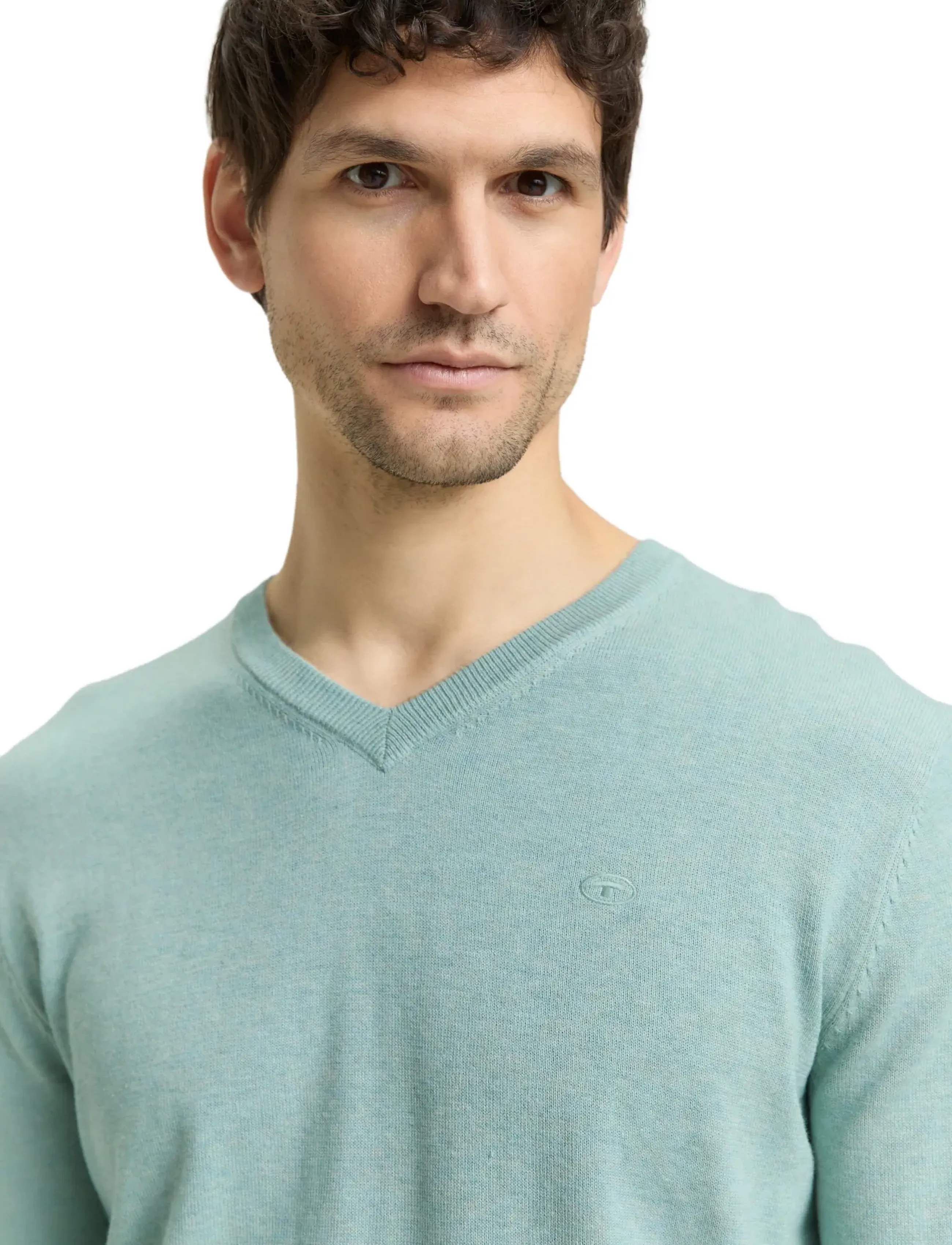 Tom Tailor - basic v-neck knit - v-necks - soft greyish green melange - 4