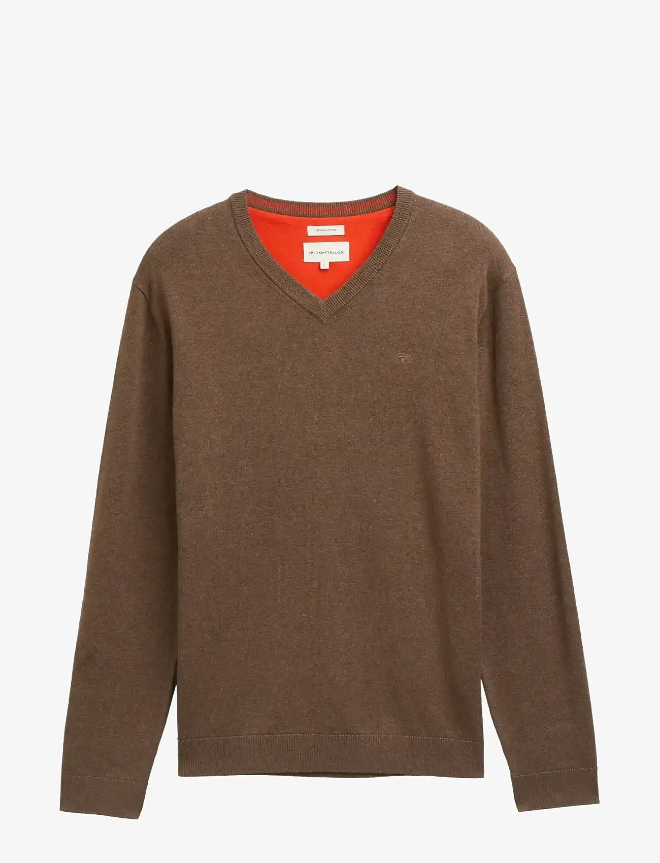 Tom Tailor - basic v-neck knit - autumn clothing - dark taupe melange - 0