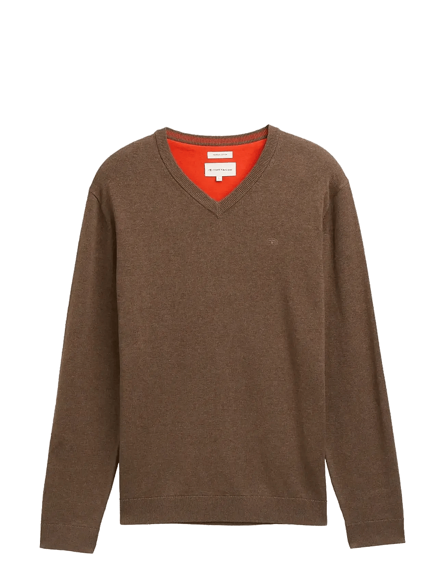 Tom Tailor - basic v-neck knit - v-kaelusega kudumid - dark taupe melange - 1