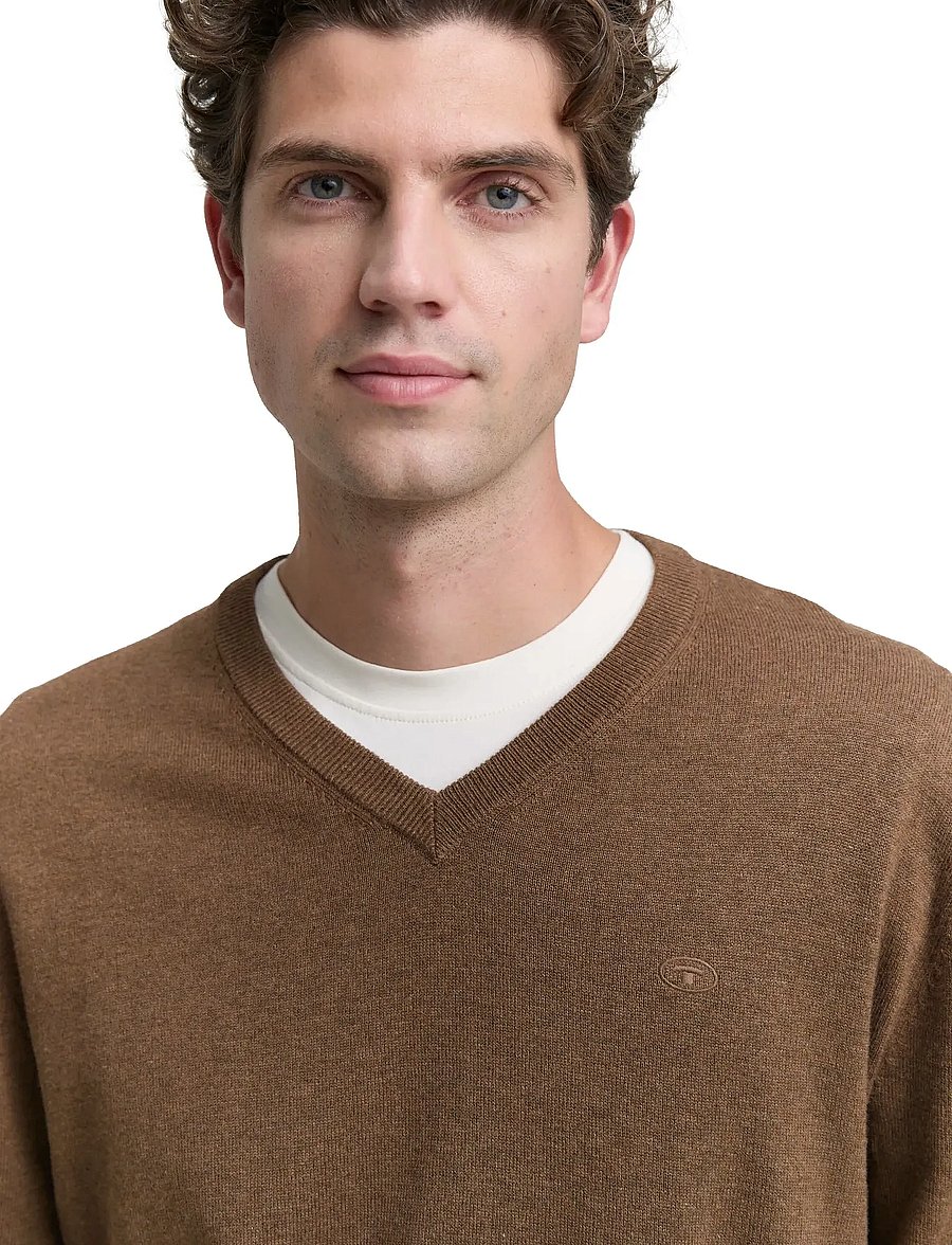 Tom Tailor - basic v-neck knit - v-kaelusega kudumid - dark taupe melange - 3