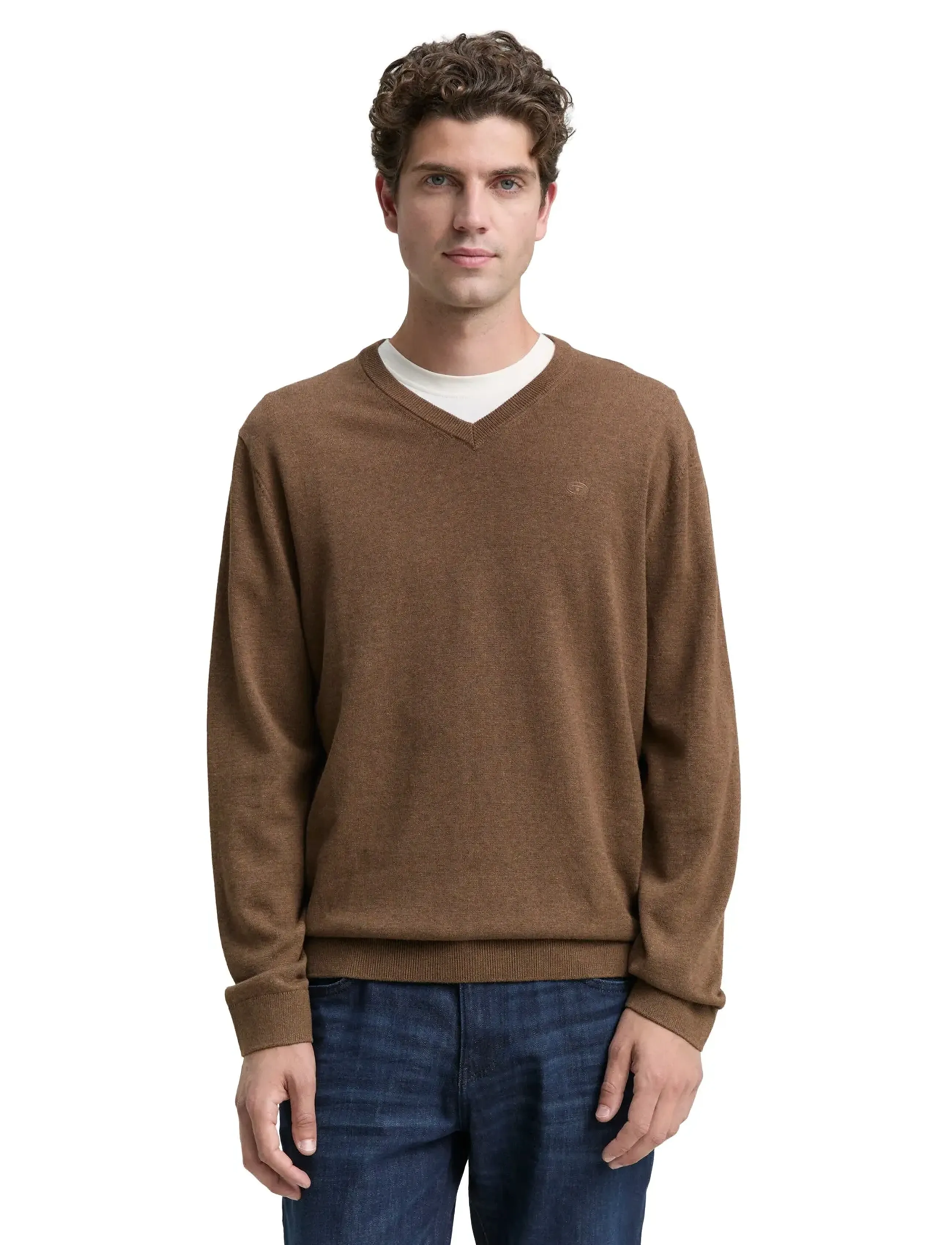 Tom Tailor - basic v-neck knit - strickmode - dark taupe melange - 4