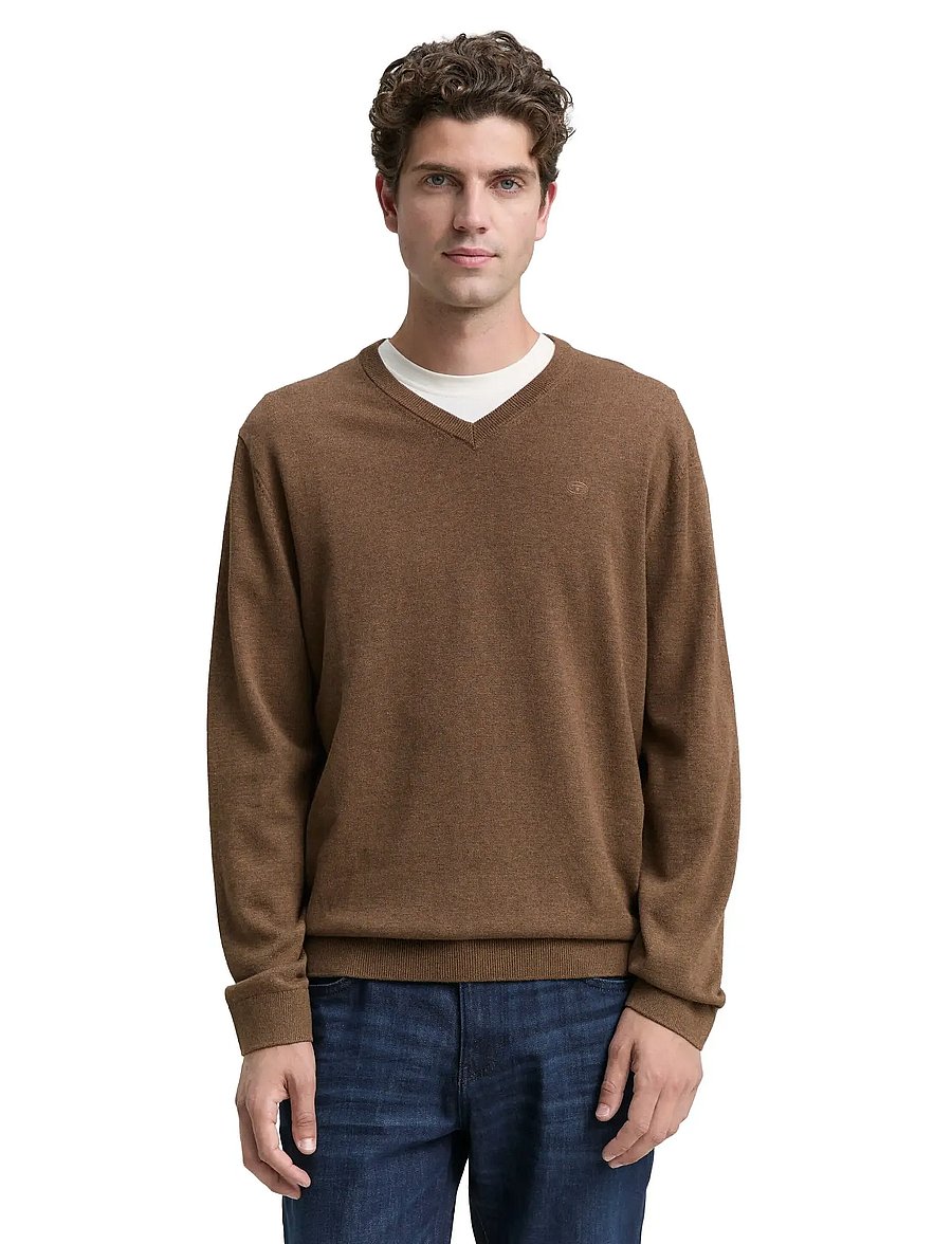 Tom Tailor - basic v-neck knit - v-kaelusega kudumid - dark taupe melange - 4