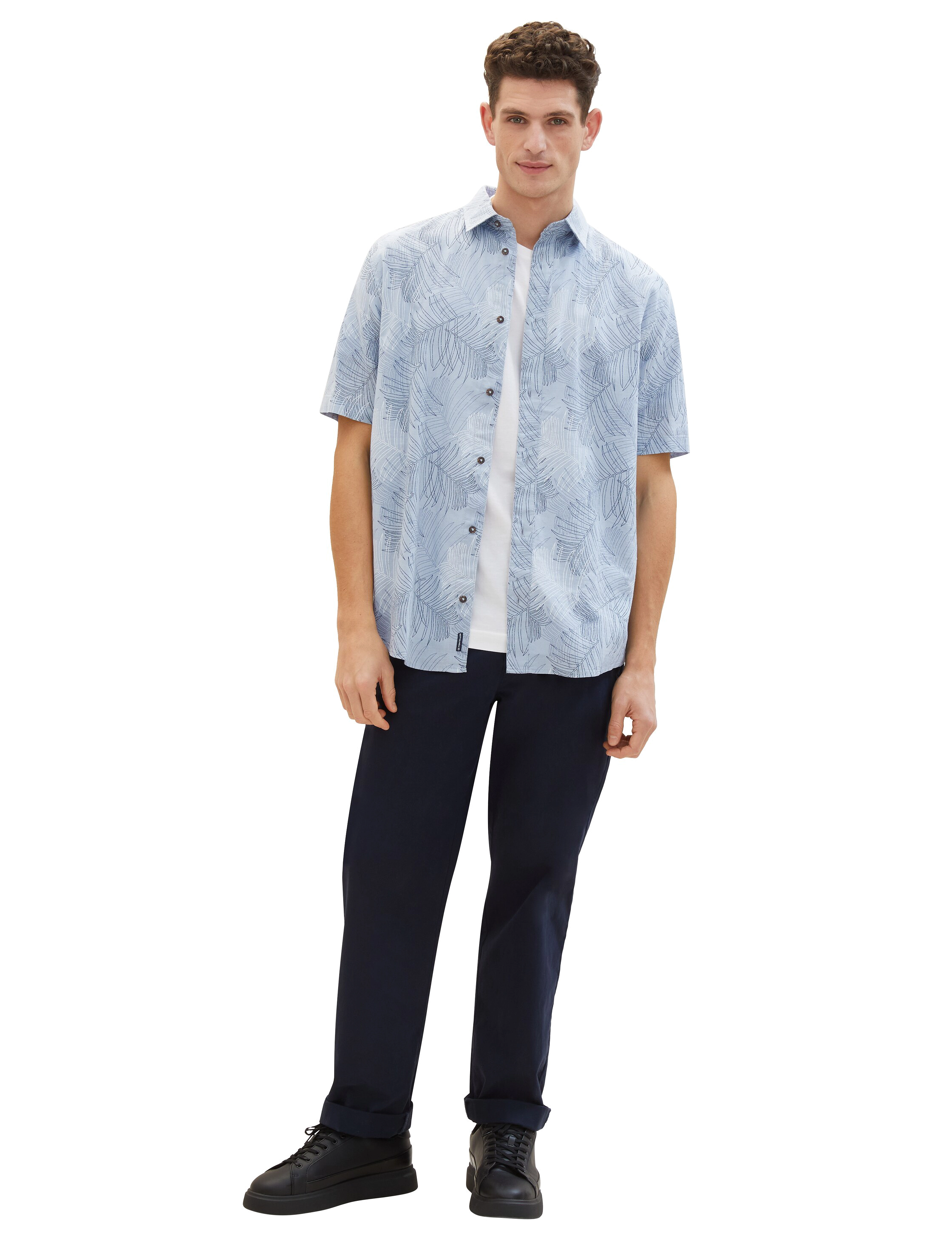 Tom Tailor - comfort printed shirt - blue multicolor leaf design - 3